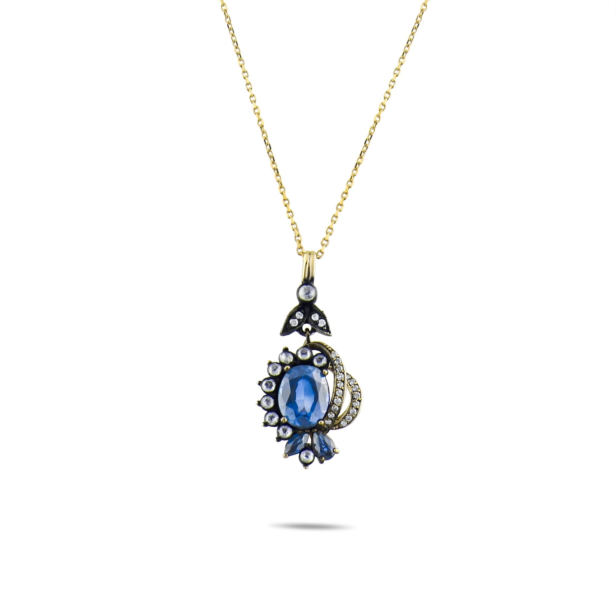 2.6 Carat Natural Diamond and Sapphire Necklace – Fine Jewelry Design - Gold Stone Diamond