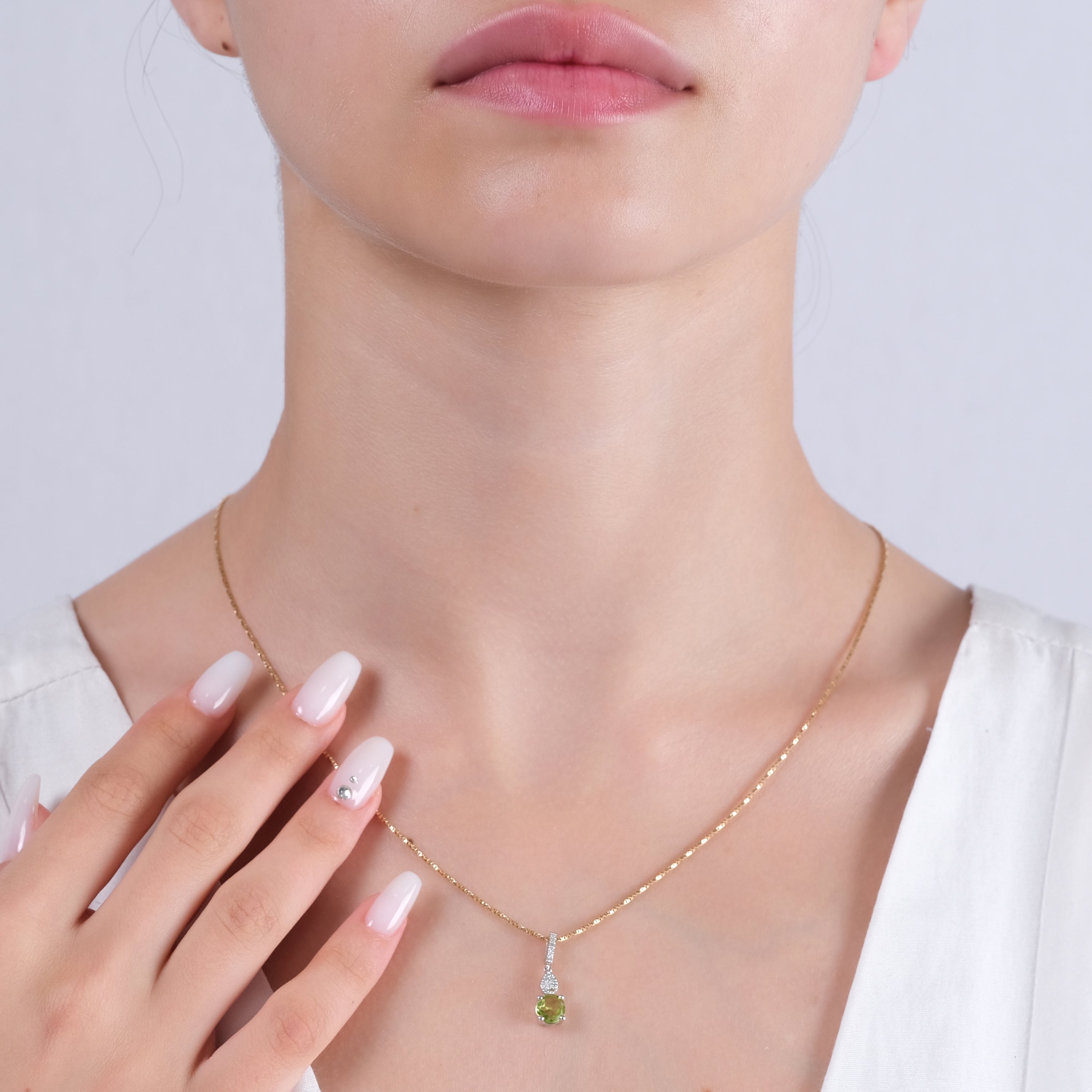 0.74 Carat Natural Diamond and Peridot Necklace – Fine Jewelry Design - Gold Stone Diamond