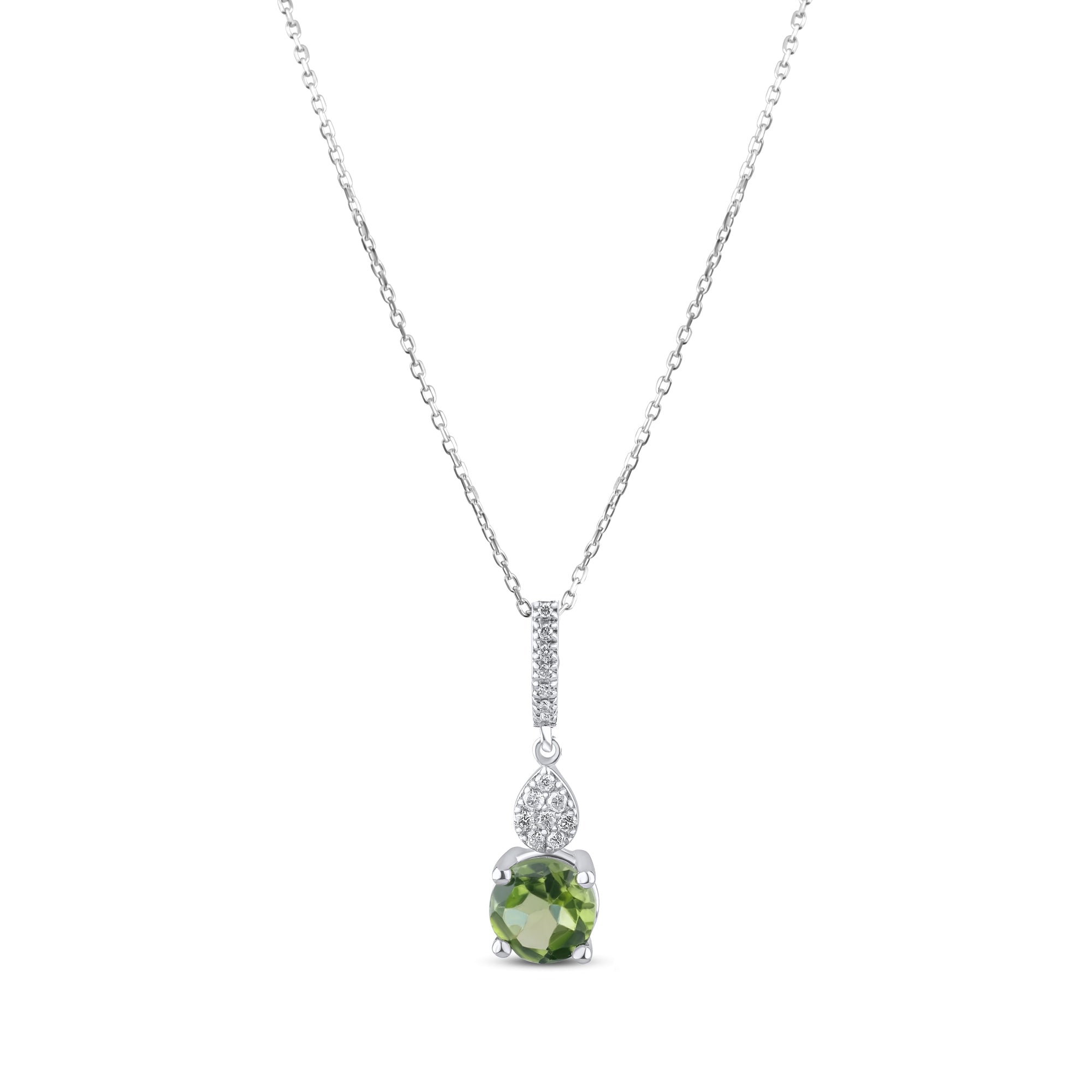 0.74 Carat Natural Diamond and Peridot Necklace – Fine Jewelry Design - Gold Stone Diamond