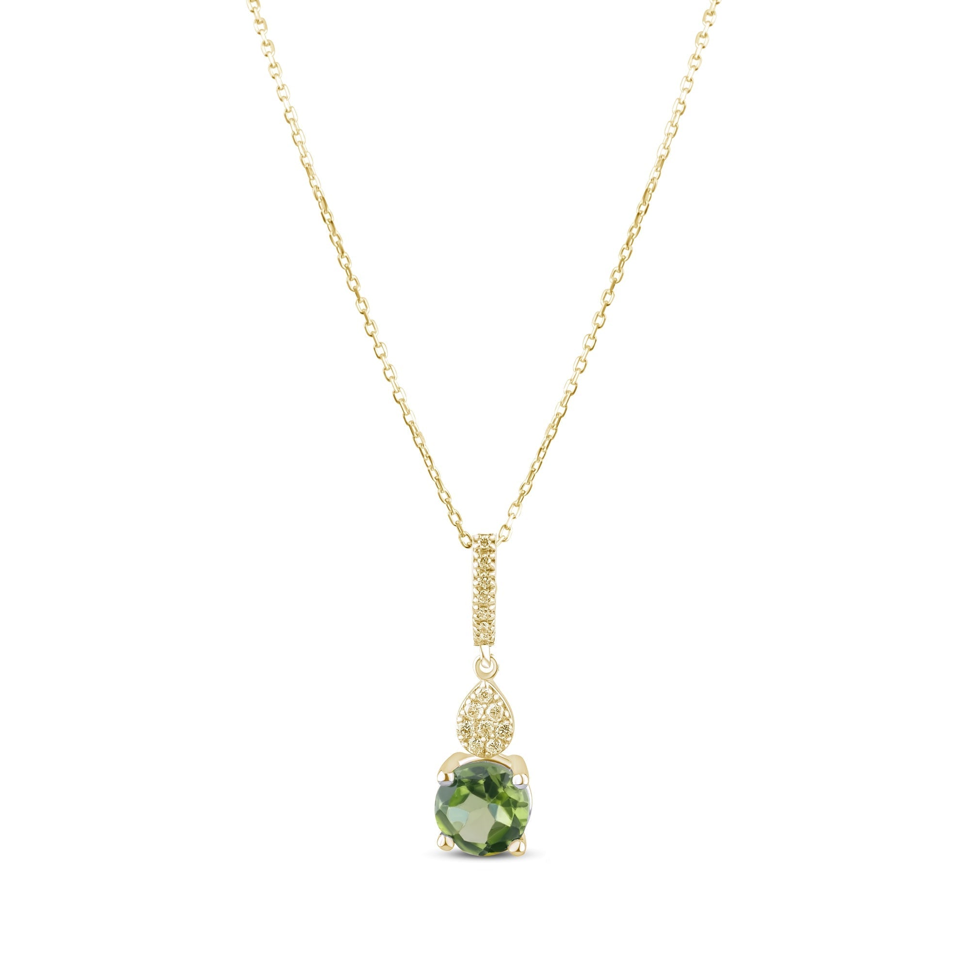 0.74 Carat Natural Diamond and Peridot Necklace – Fine Jewelry Design - Gold Stone Diamond