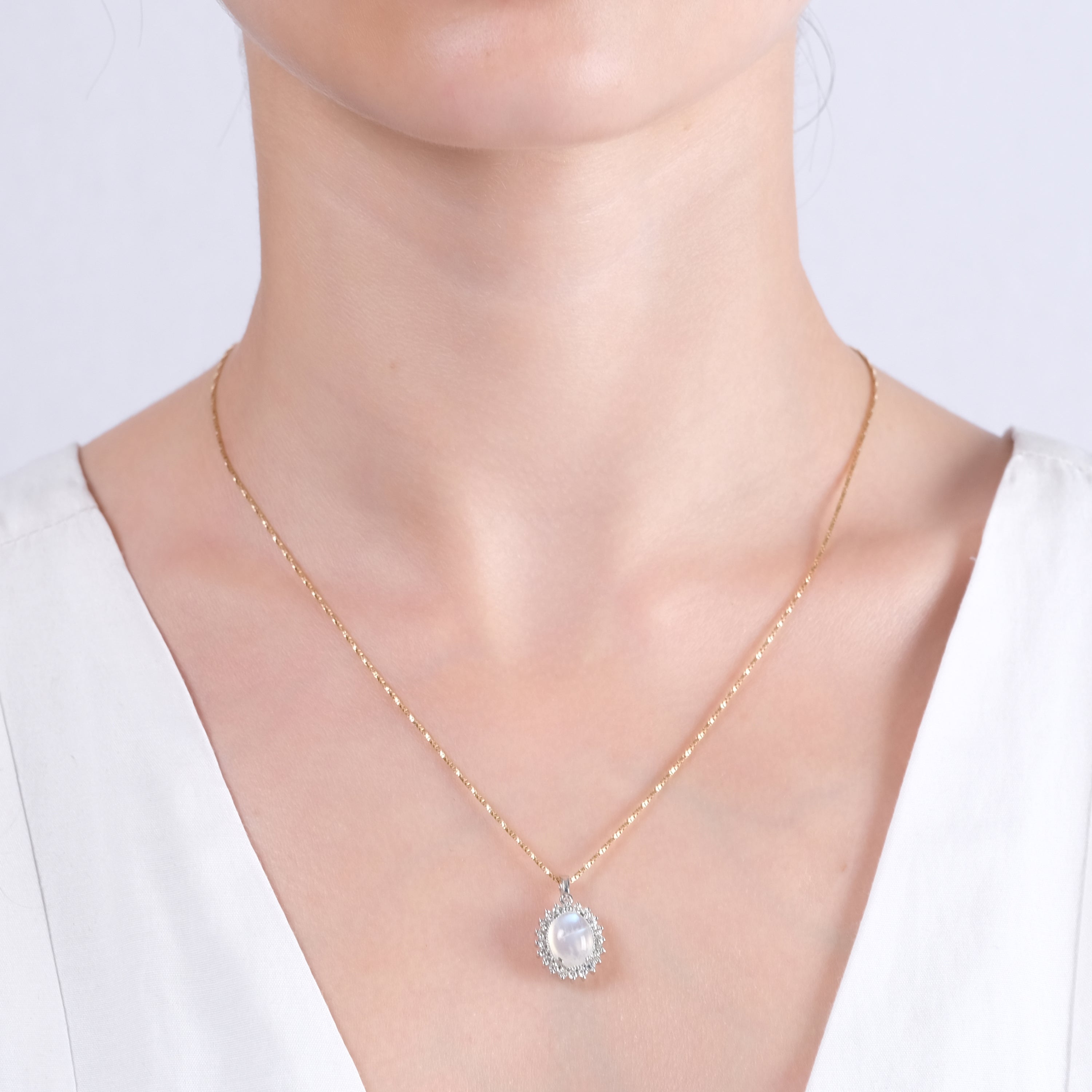 3.46 Carat Natural Diamond and Moonstone Necklace – Fine Jewelry Design - Gold Stone Diamond