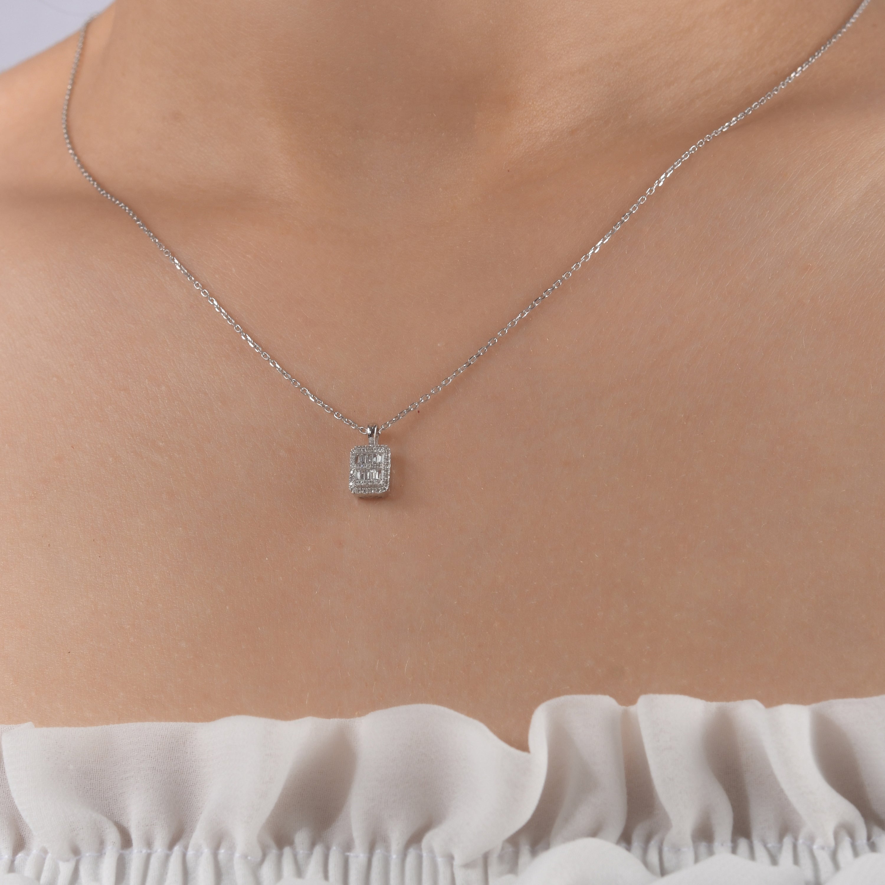 0.12 Carat Baguette Diamond Necklace – Elegant Fine Jewelry Design - Gold Stone Diamond