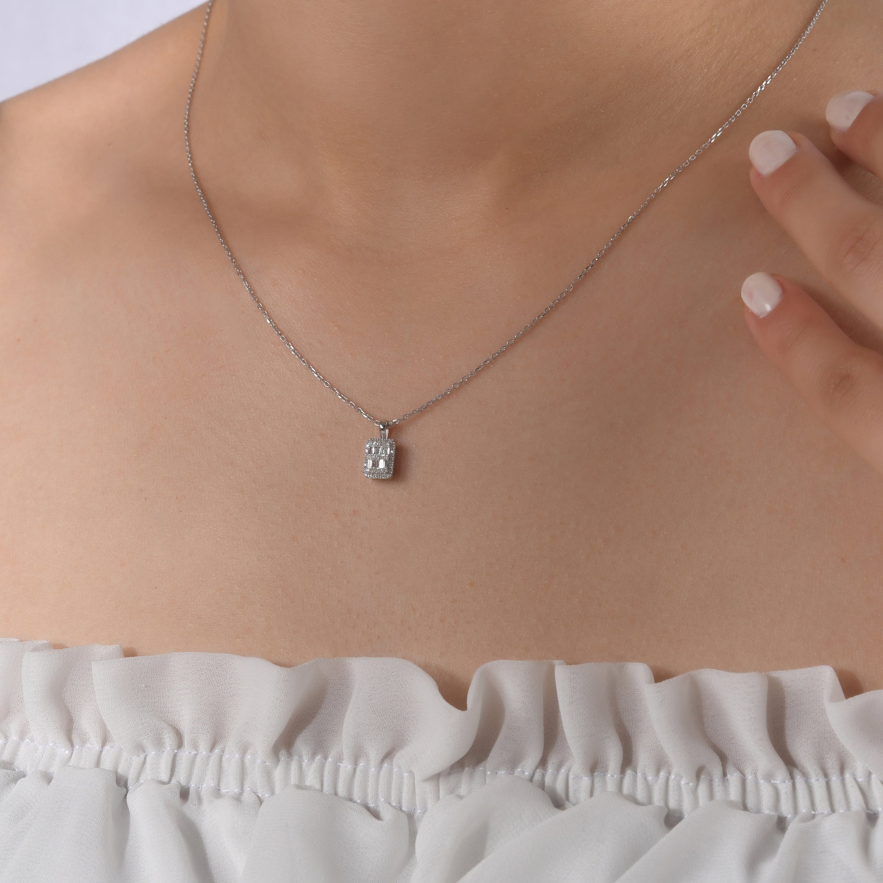 0.12 Carat Baguette Diamond Necklace – Elegant Fine Jewelry Design - Gold Stone Diamond