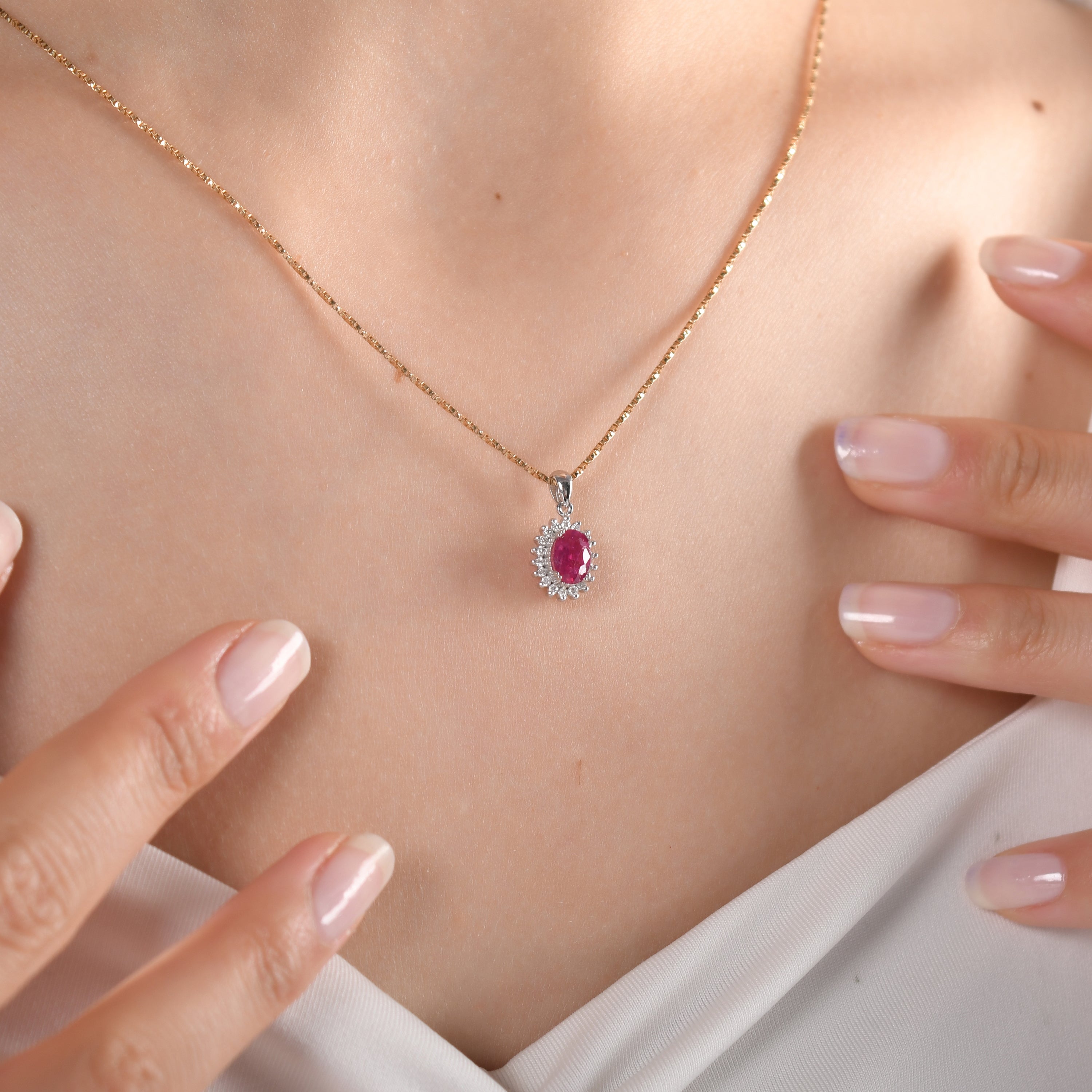 1.01 Carat Natural Diamond and Ruby Necklace – Fine Jewelry Design - Gold Stone Diamond