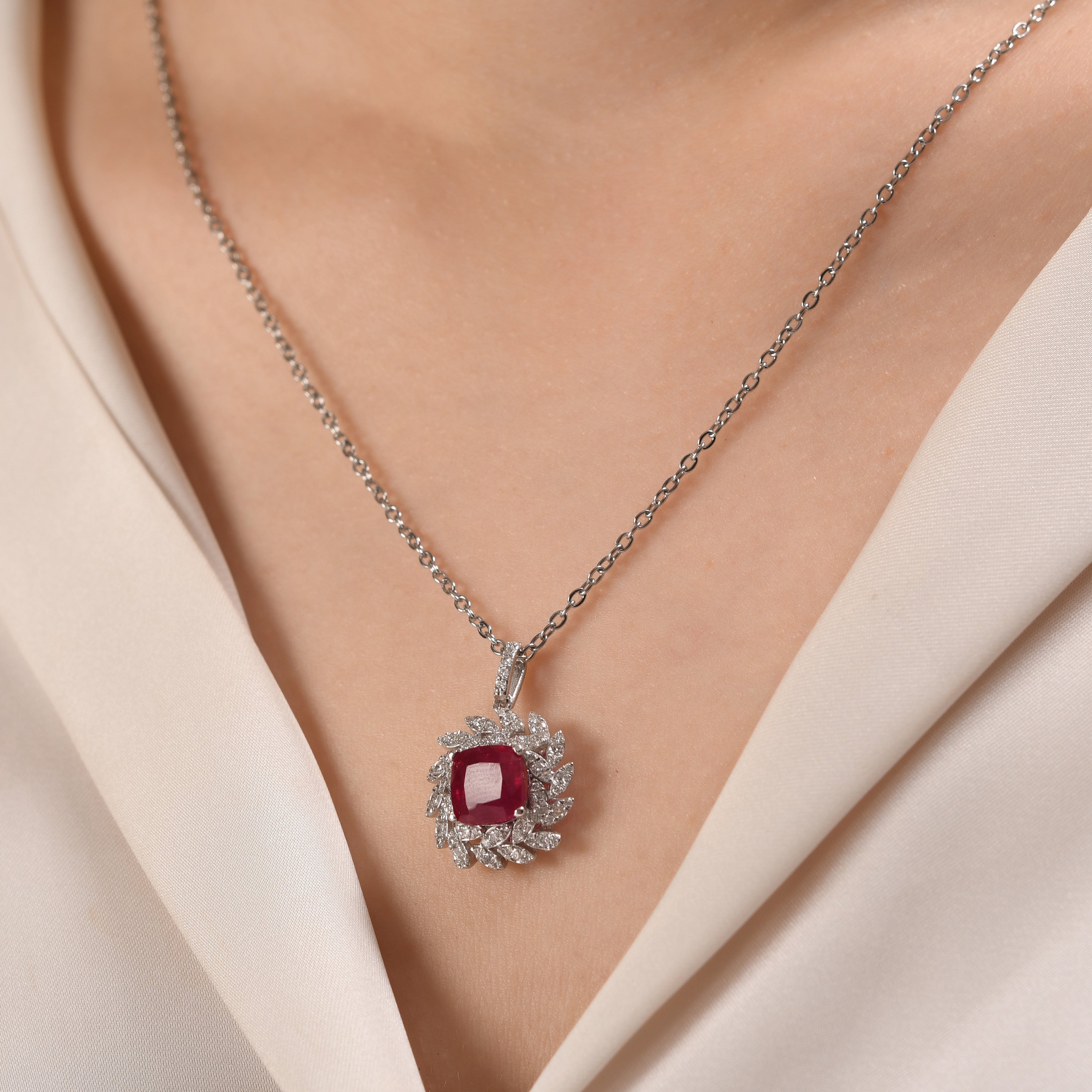 4.18 Carat Natural Diamond and Ruby Necklace – Fine Jewelry Design - Gold Stone Diamond