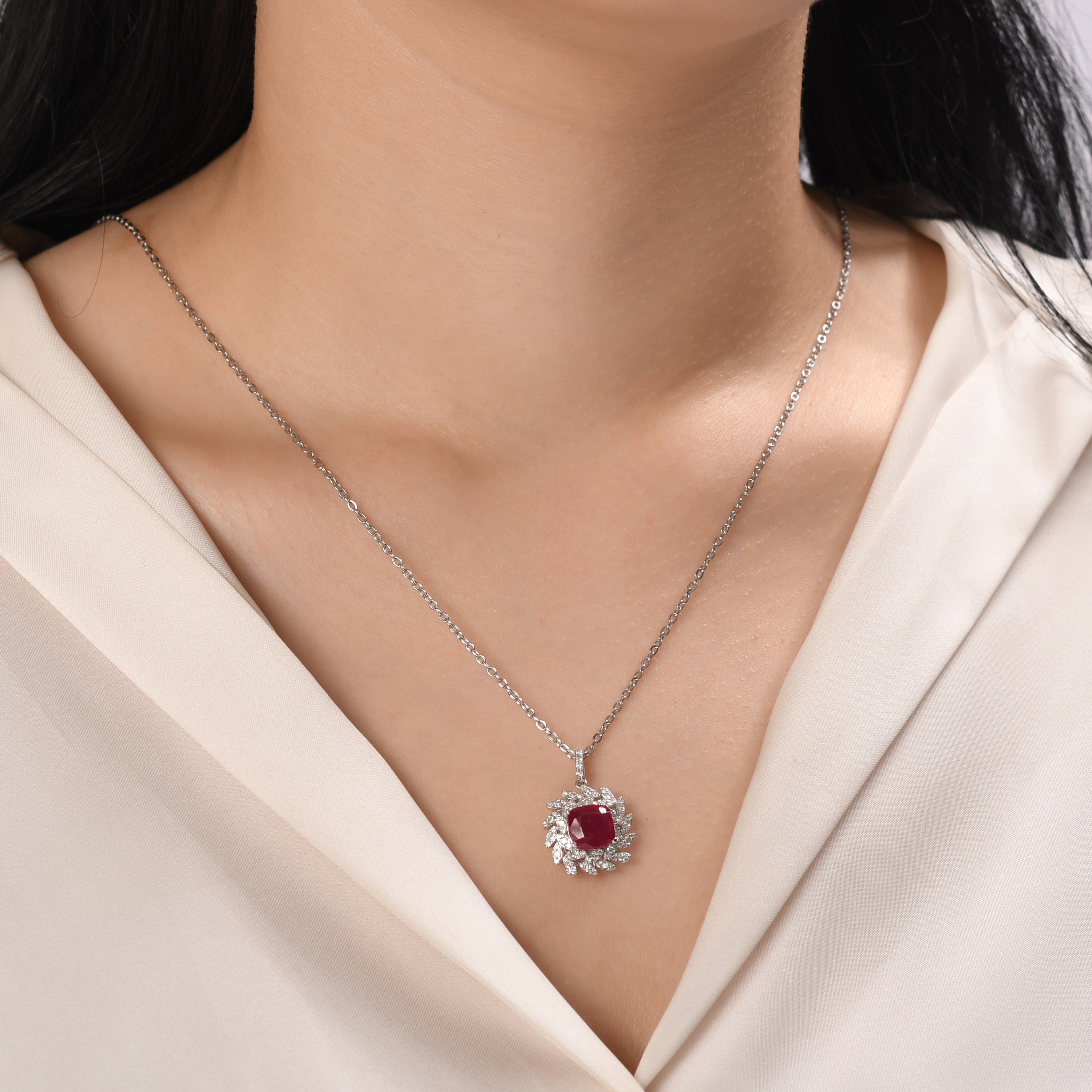 4.18 Carat Natural Diamond and Ruby Necklace – Fine Jewelry Design - Gold Stone Diamond