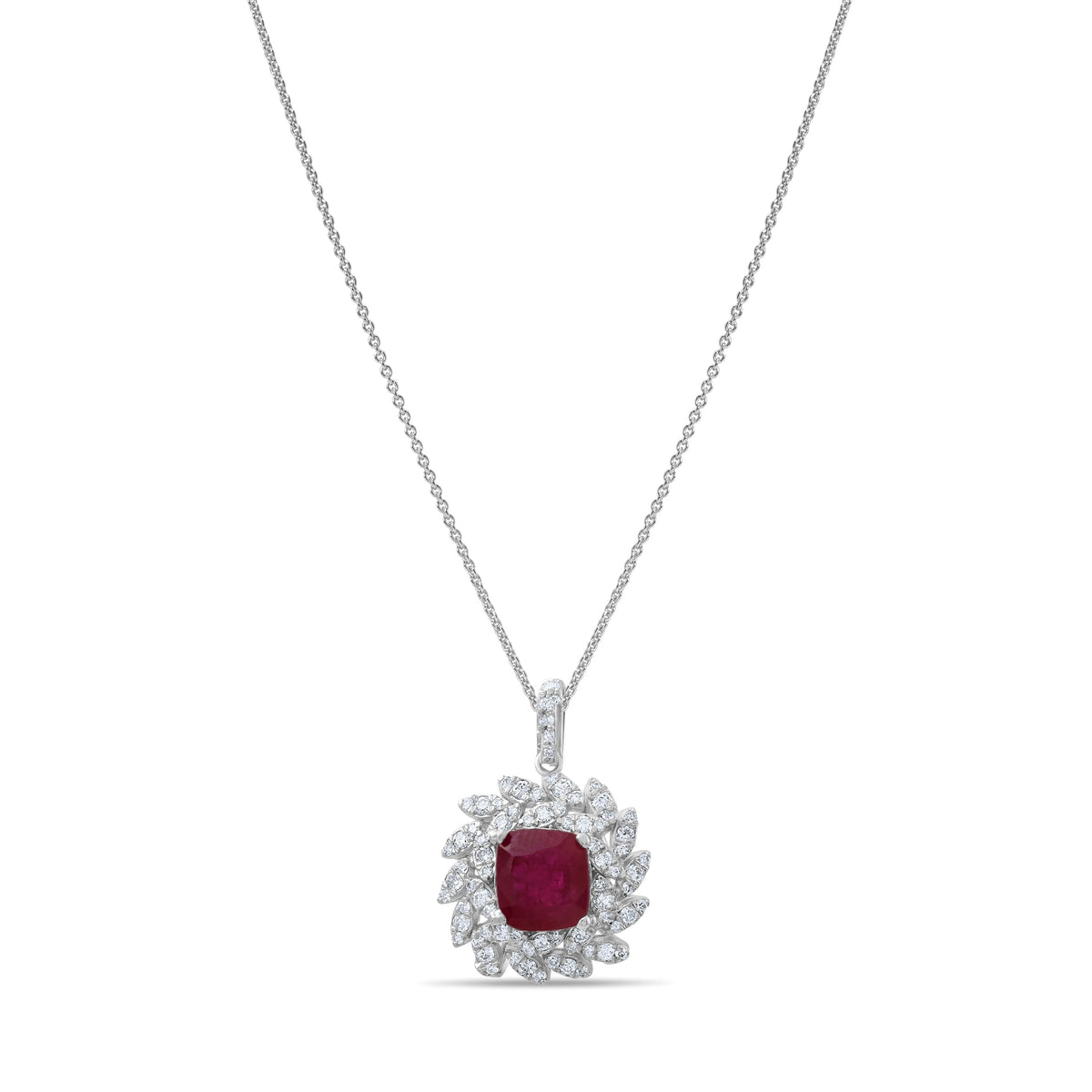 4.18 Carat Natural Diamond and Ruby Necklace – Fine Jewelry Design - Gold Stone Diamond