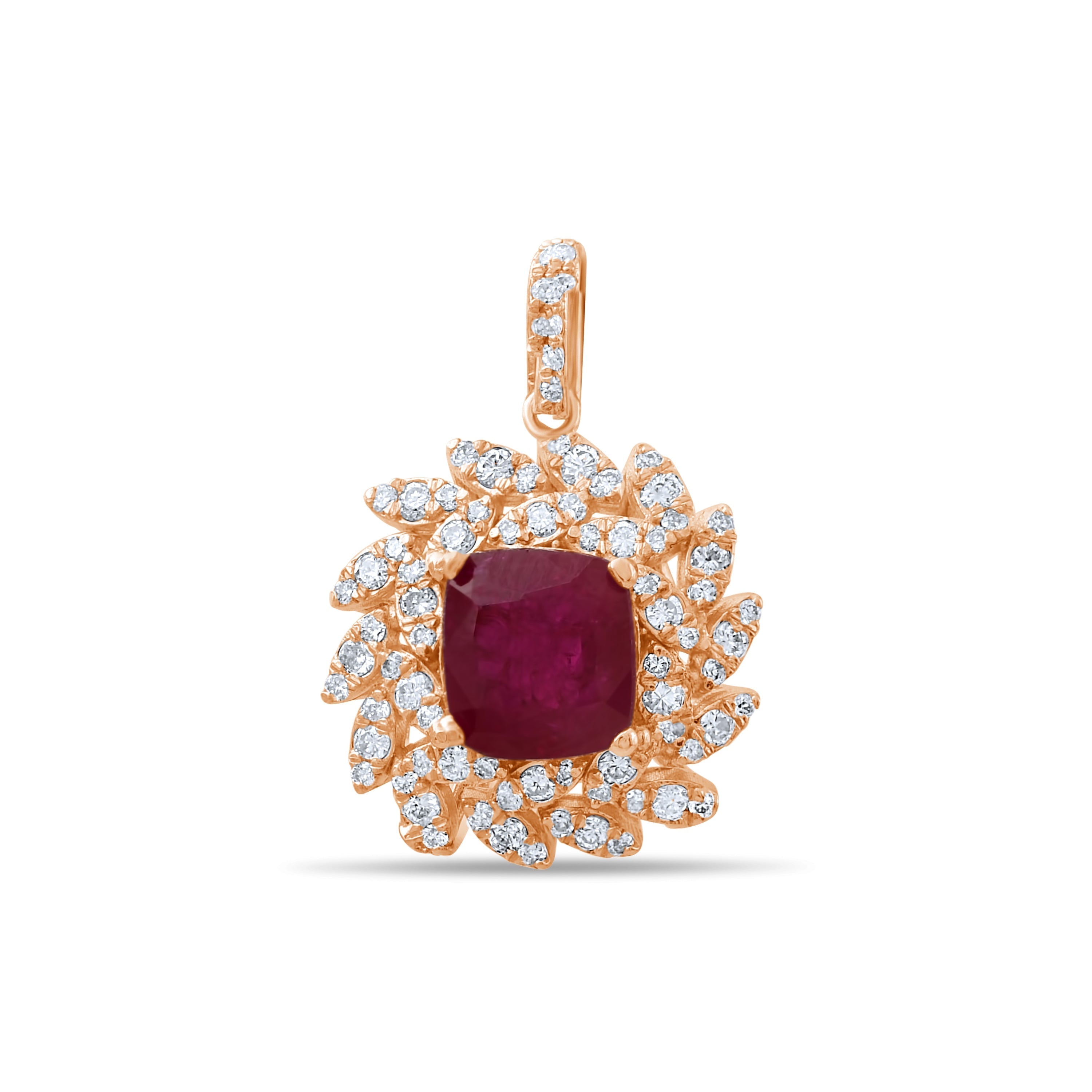 4.18 Carat Natural Diamond and Ruby Necklace – Fine Jewelry Design - Gold Stone Diamond