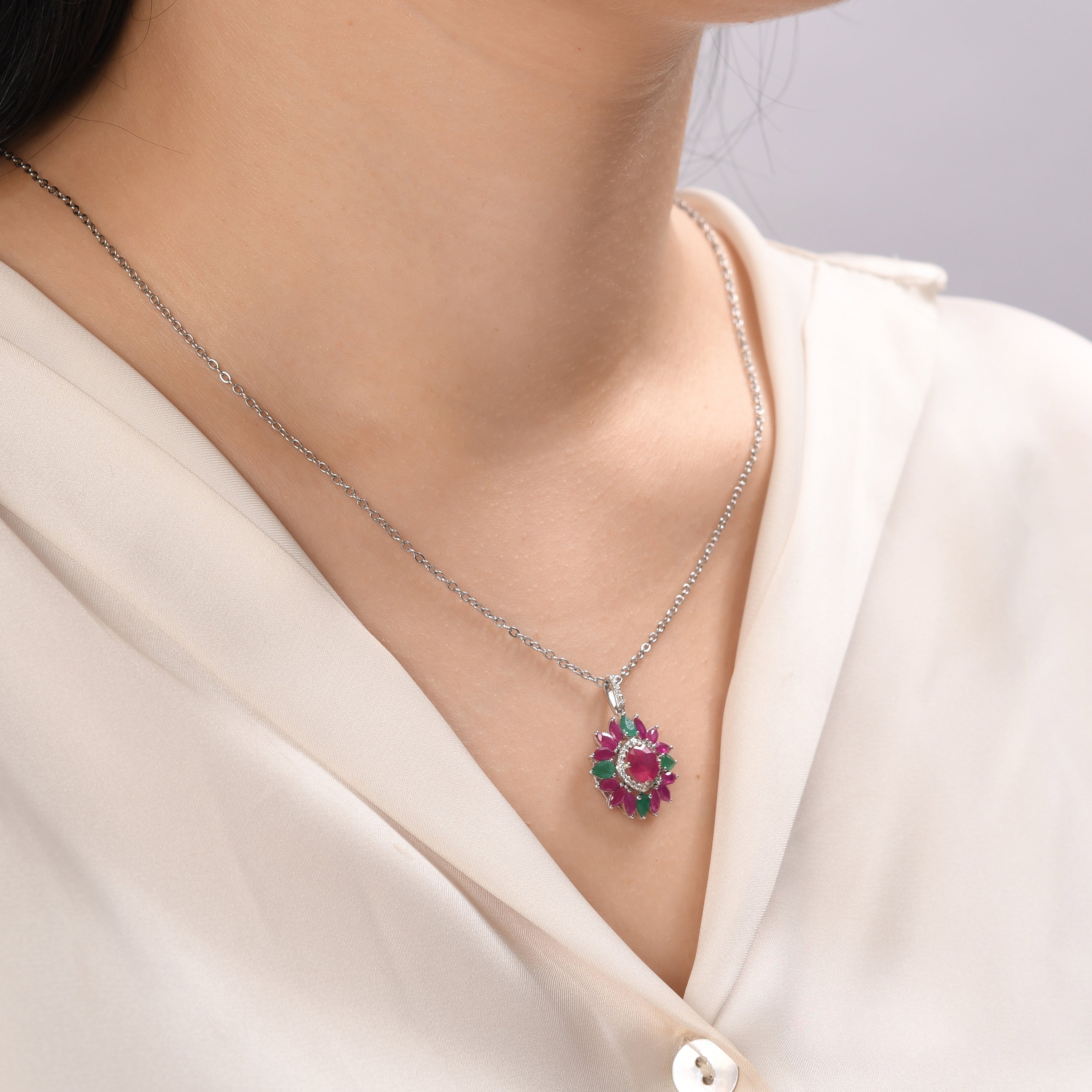 6.55 Carat Natural Diamond and Ruby Necklace – Fine Jewelry Design - Gold Stone Diamond
