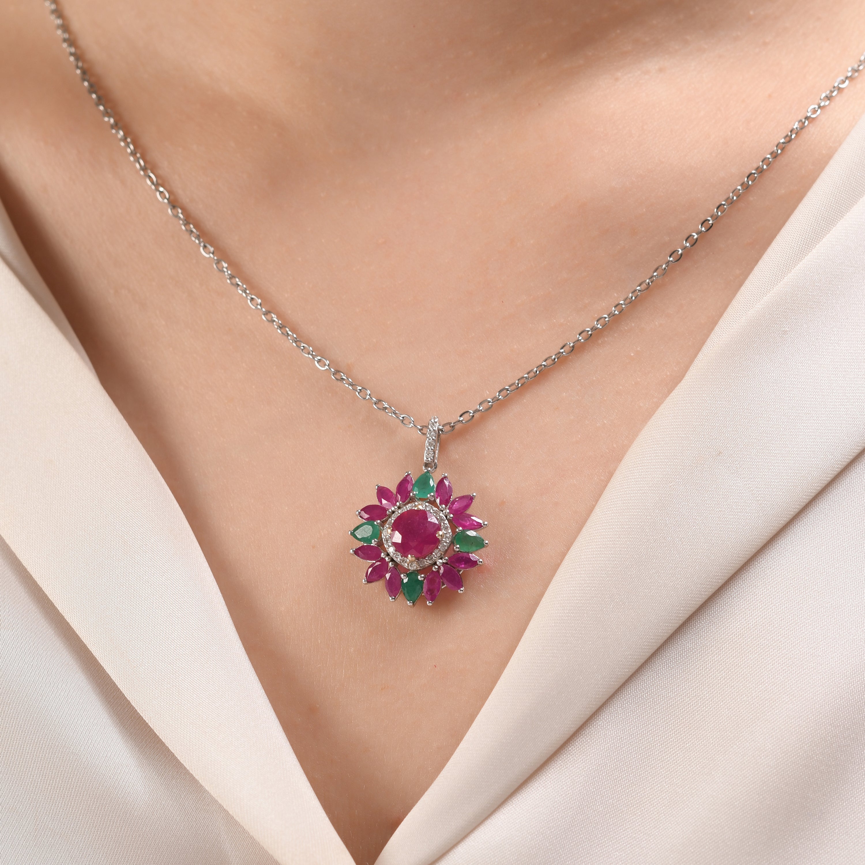 6.55 Carat Natural Diamond and Ruby Necklace – Fine Jewelry Design - Gold Stone Diamond