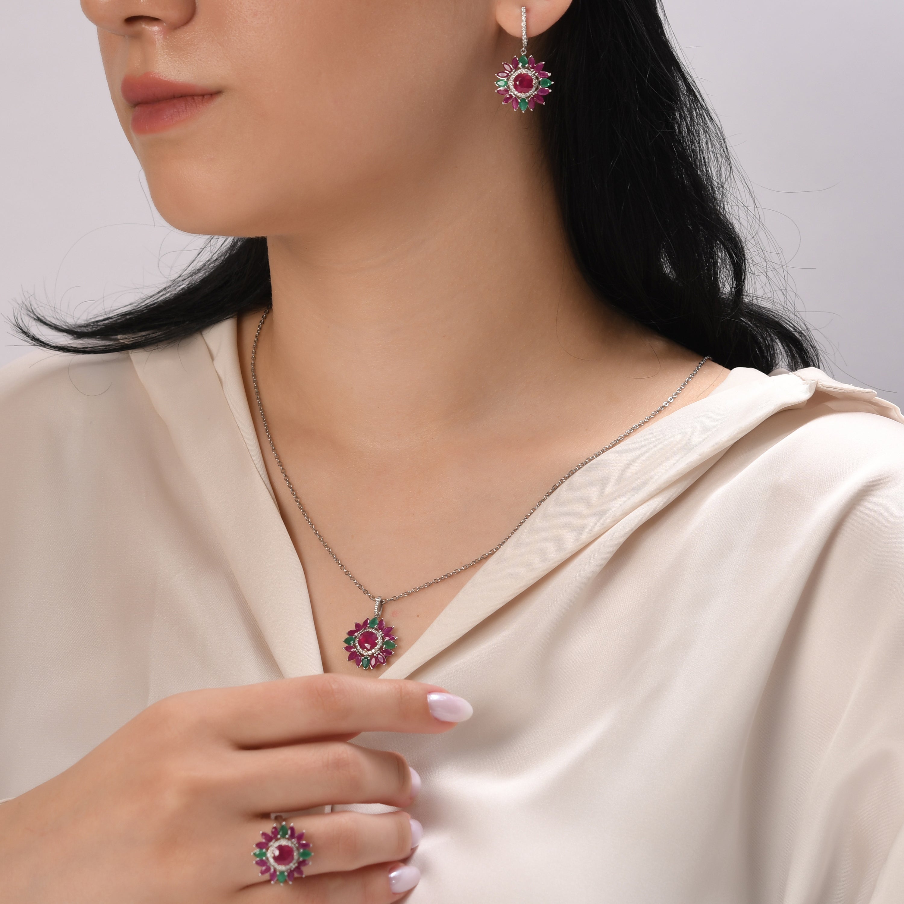 6.55 Carat Natural Diamond and Ruby Necklace – Fine Jewelry Design - Gold Stone Diamond
