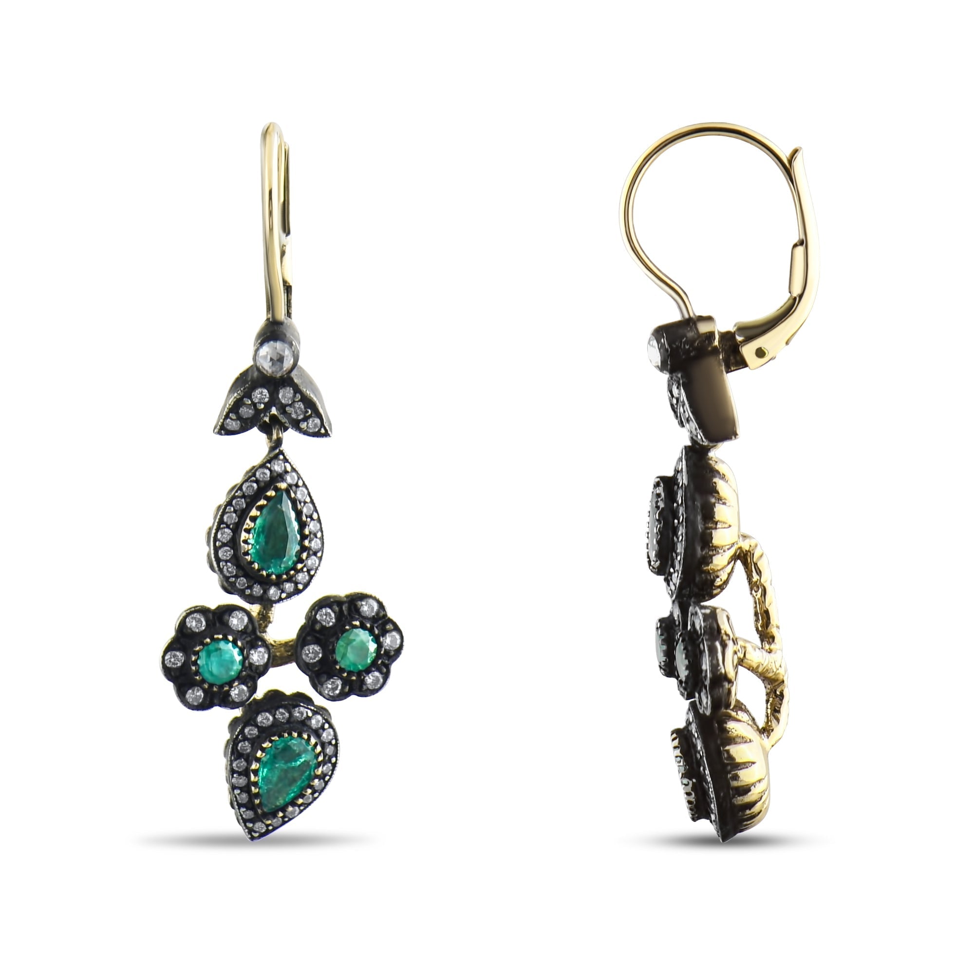 6 Carat Natural Diamond and Emerald Earrings – Fine Jewelry Design - Gold Stone Diamond