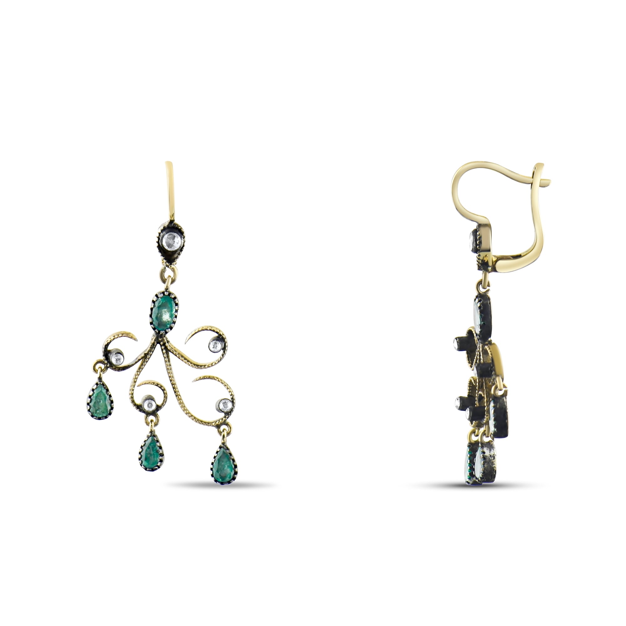 2.2 Carat Natural Diamond and Emerald Earrings – Fine Jewelry Design - Gold Stone Diamond