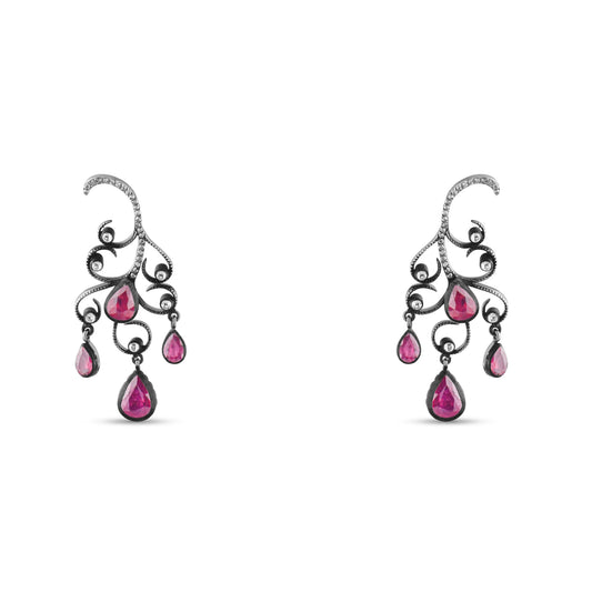 3.4 Carat Natural Diamond and Ruby Earrings – Fine Jewelry Design - Gold Stone Diamond