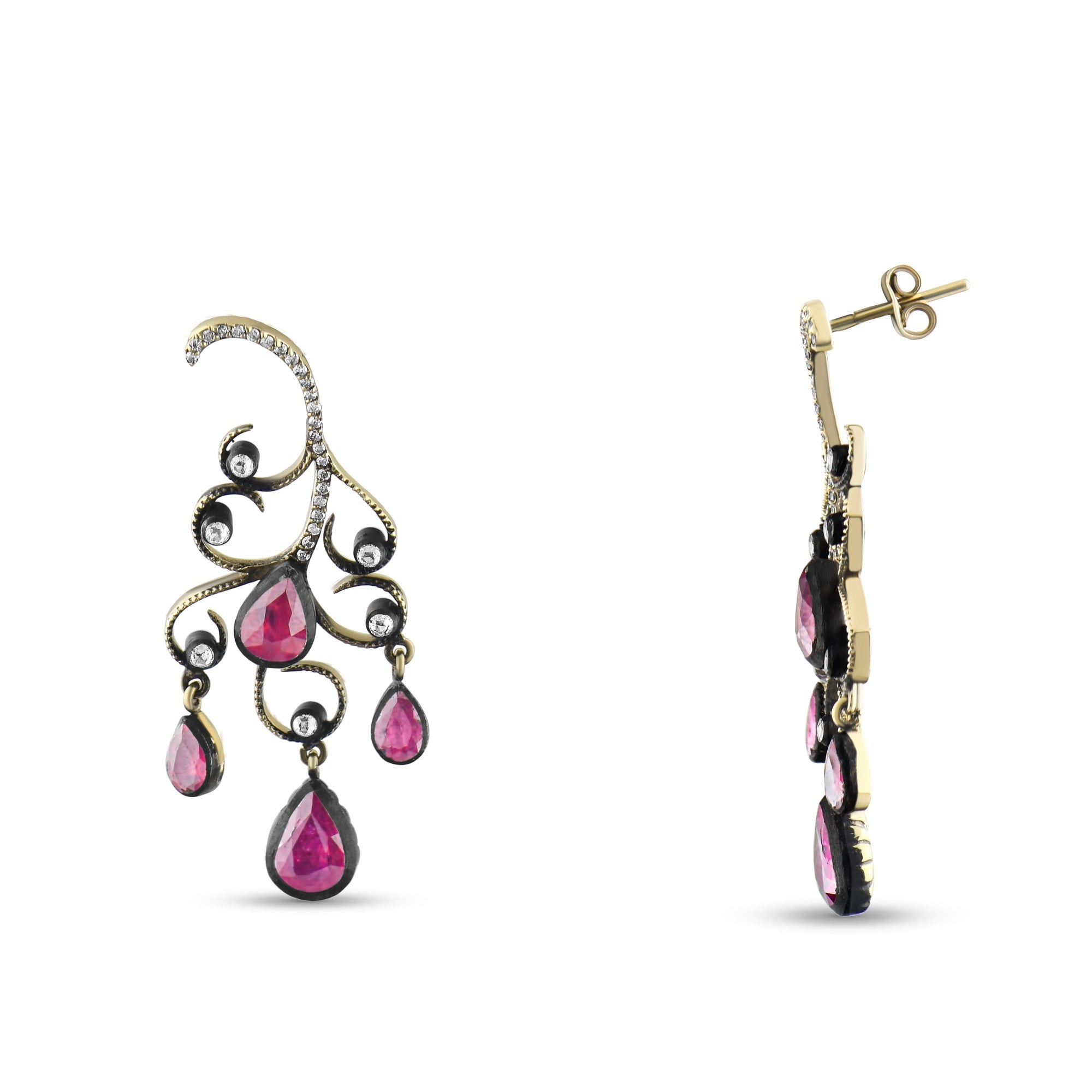 3.4 Carat Natural Diamond and Ruby Earrings – Fine Jewelry Design - Gold Stone Diamond
