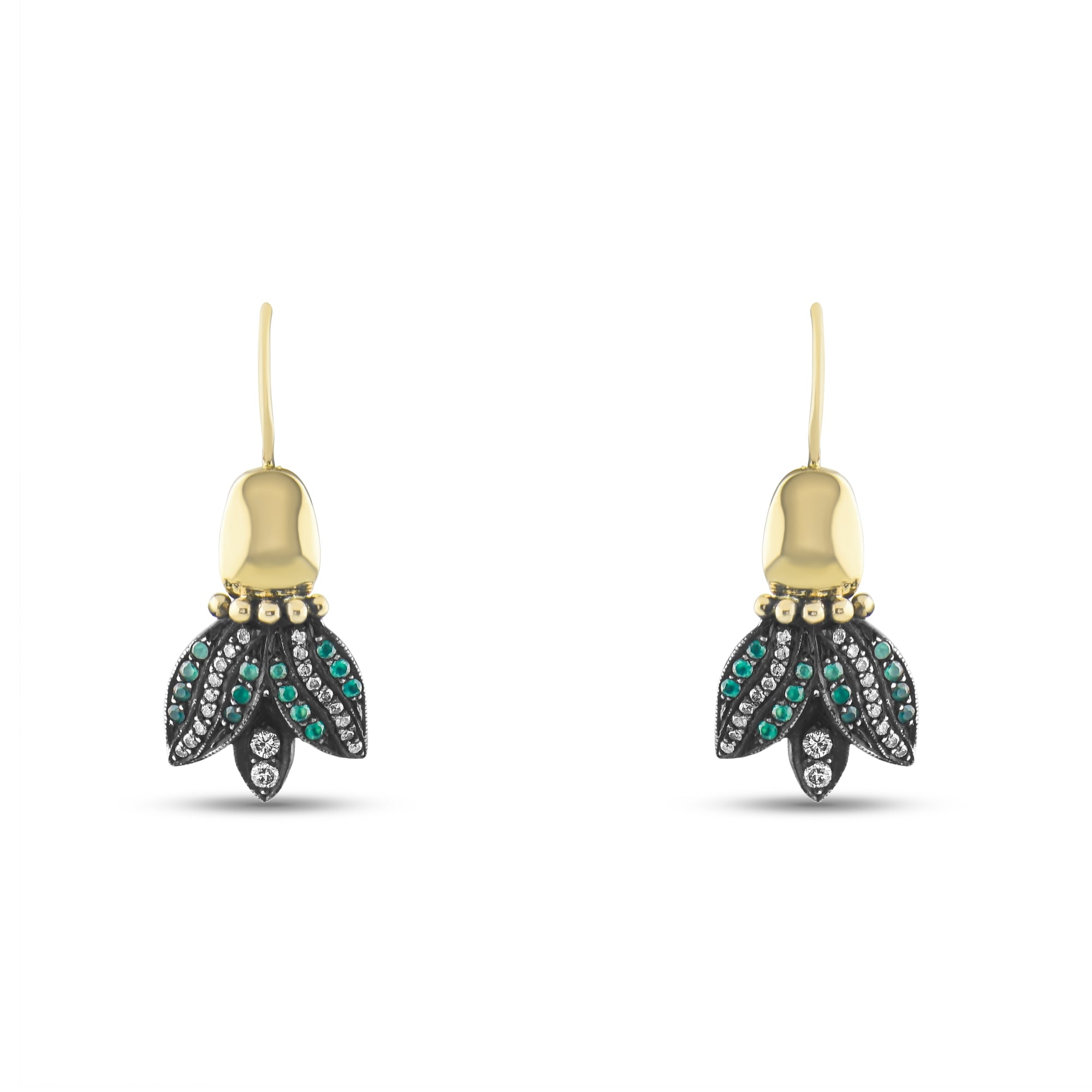 3.56 Carat Natural Diamond and Emerald Earrings – Fine Jewelry - Gold Stone Diamond
