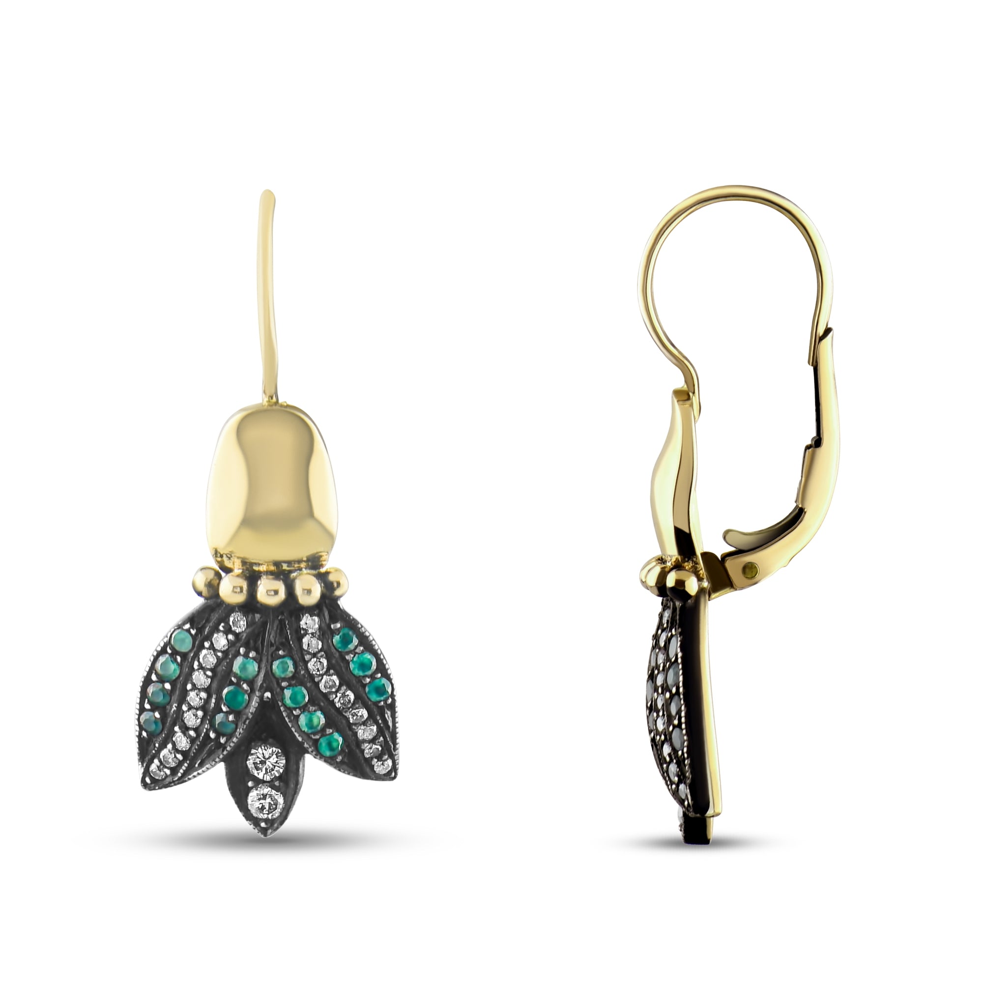 3.56 Carat Natural Diamond and Emerald Earrings – Fine Jewelry - Gold Stone Diamond