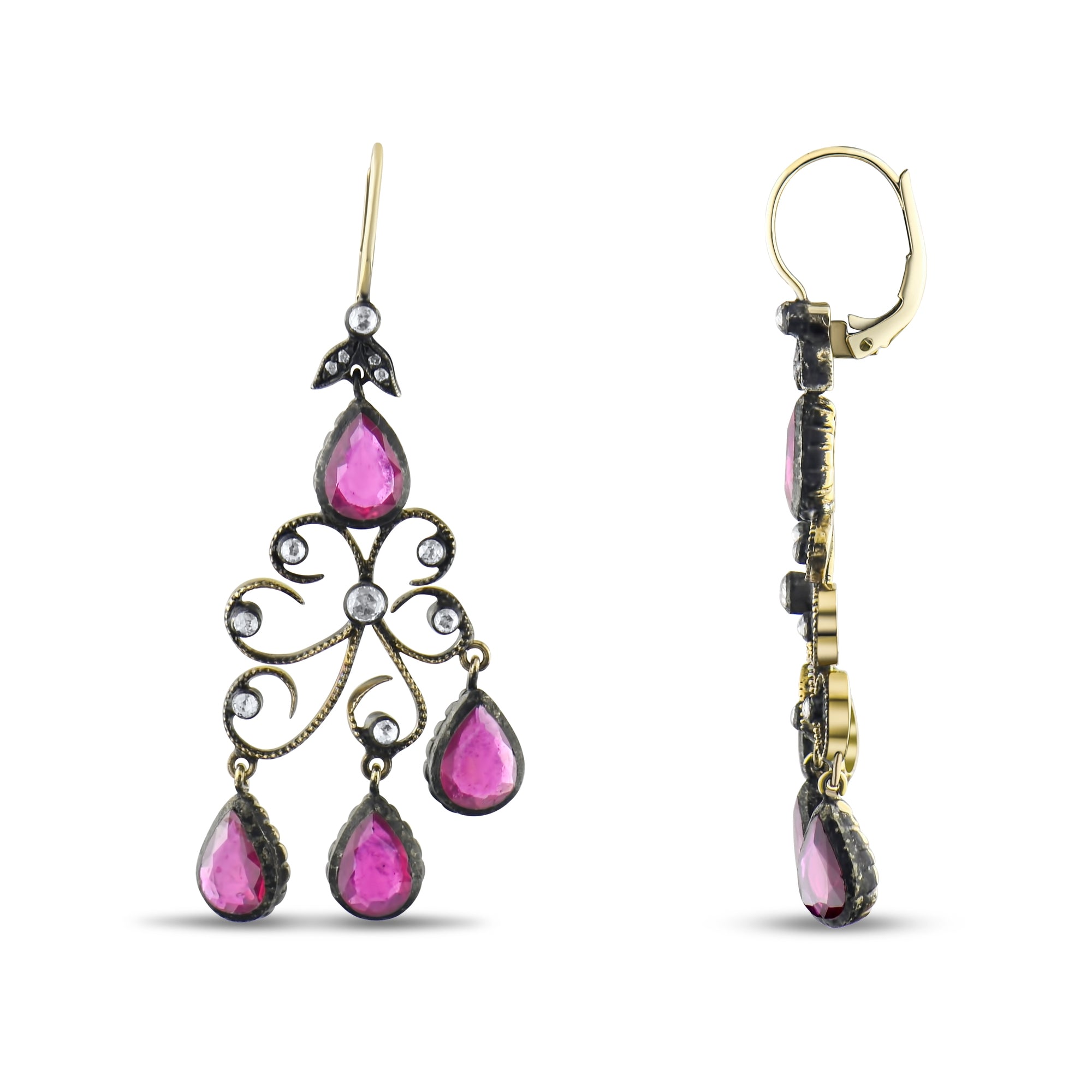 5.6 Carat Natural Diamond and Ruby Earrings – Fine Jewelry Design - Gold Stone Diamond
