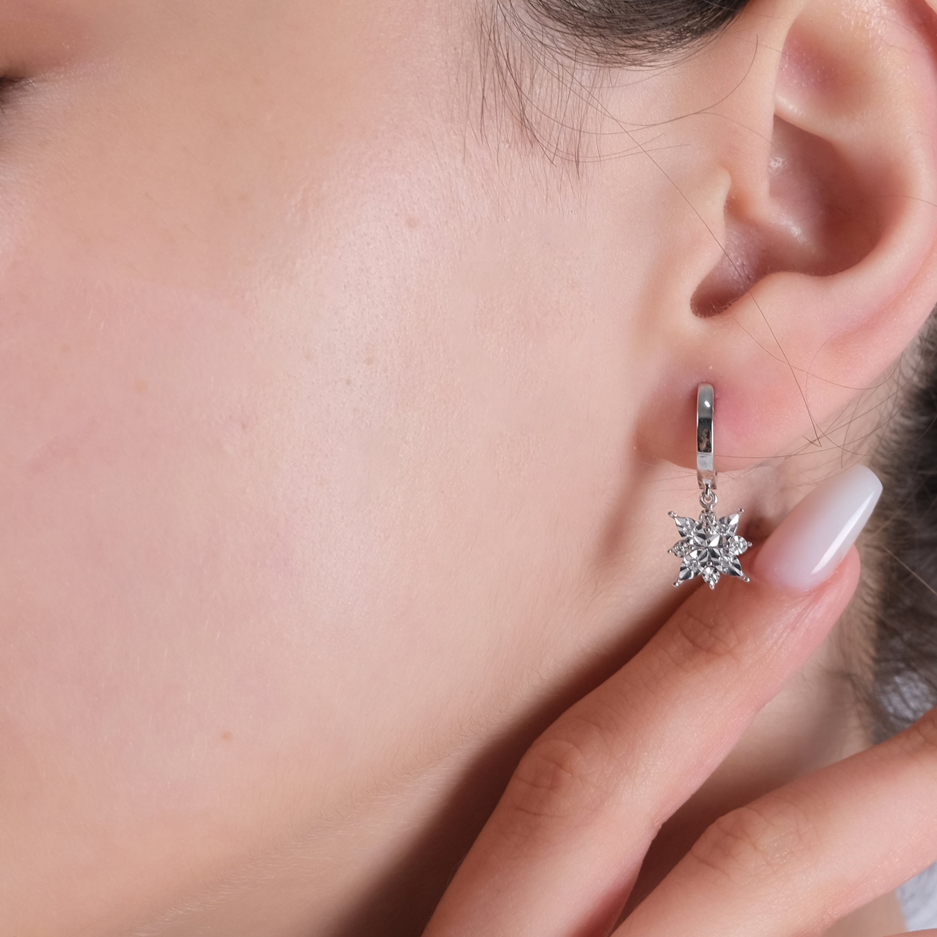 0.06 Carat Natural Diamond Snowflake Earrings – Fine Jewelry Gift - Gold Stone Diamond