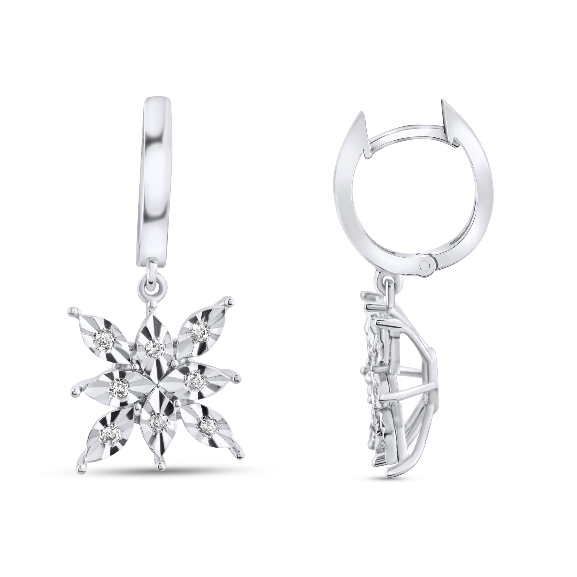 0.06 Carat Natural Diamond Snowflake Earrings – Fine Jewelry Gift - Gold Stone Diamond