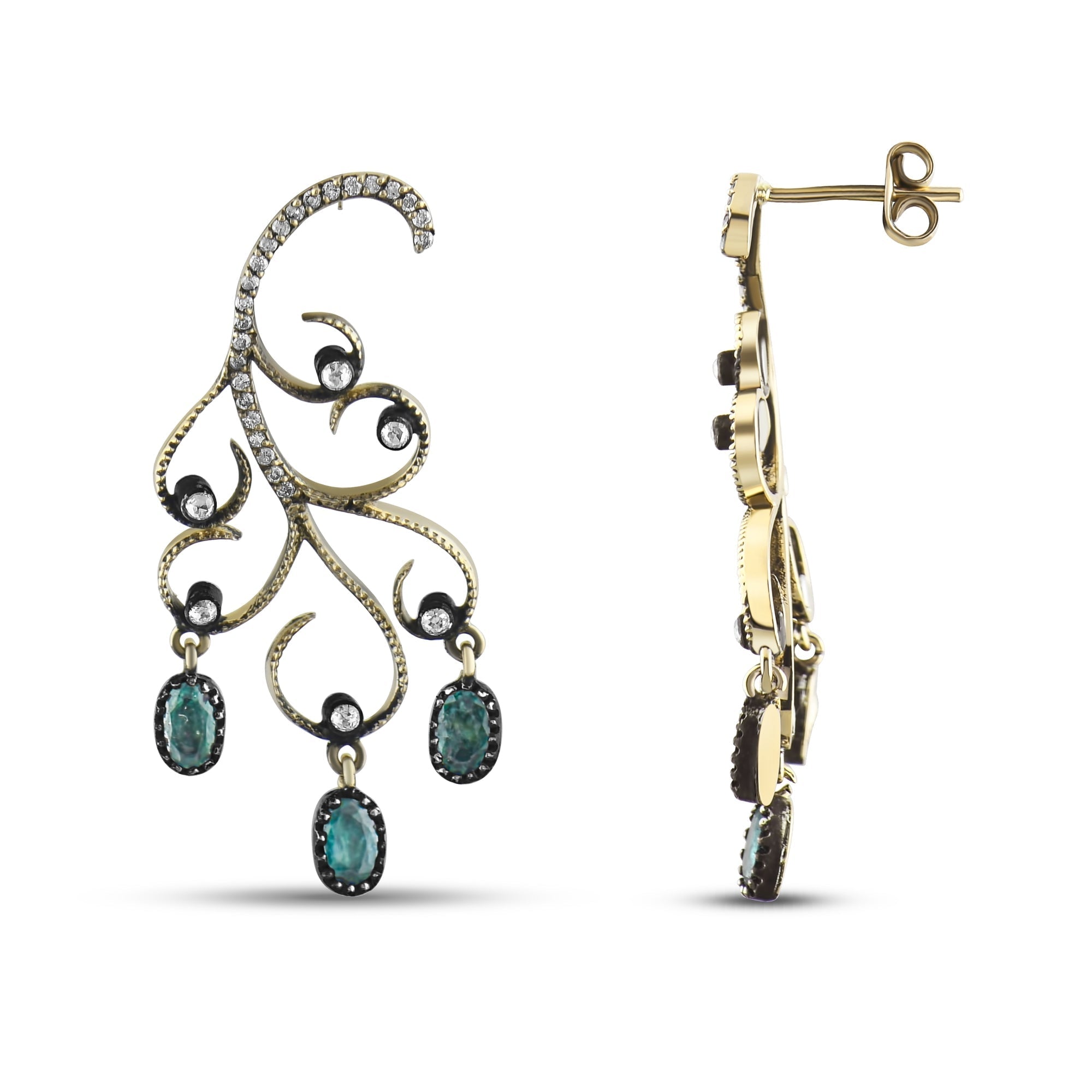 1.69 Carat Natural Diamond and Emerald Earrings – Fine Jewelry Design - Gold Stone Diamond