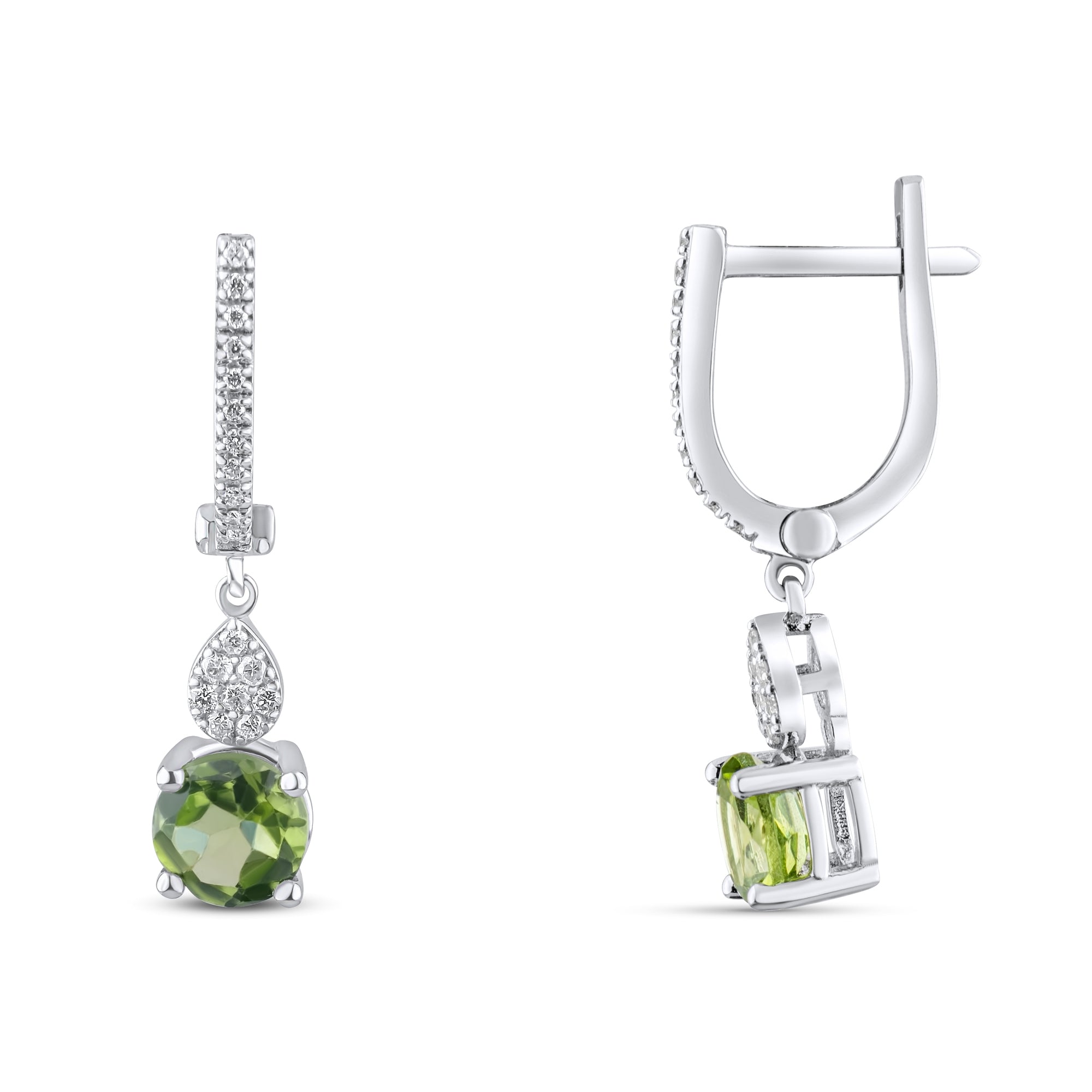 2.07 Carat Natural Diamond and Peridot Earrings – Fine Jewelry Design - Gold Stone Diamond