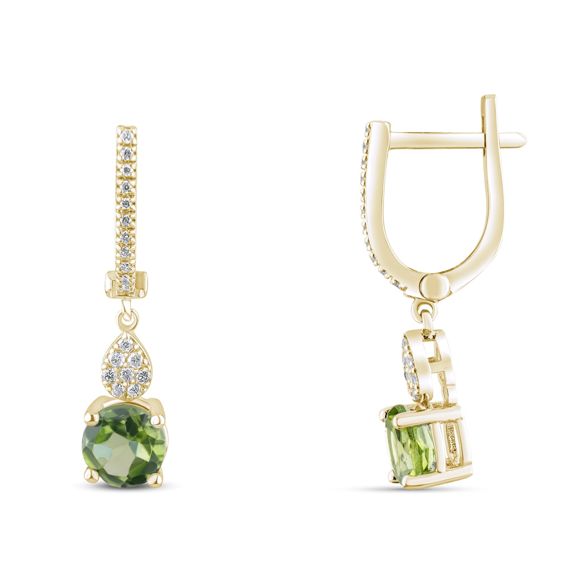2.07 Carat Natural Diamond and Peridot Earrings – Fine Jewelry Design - Gold Stone Diamond