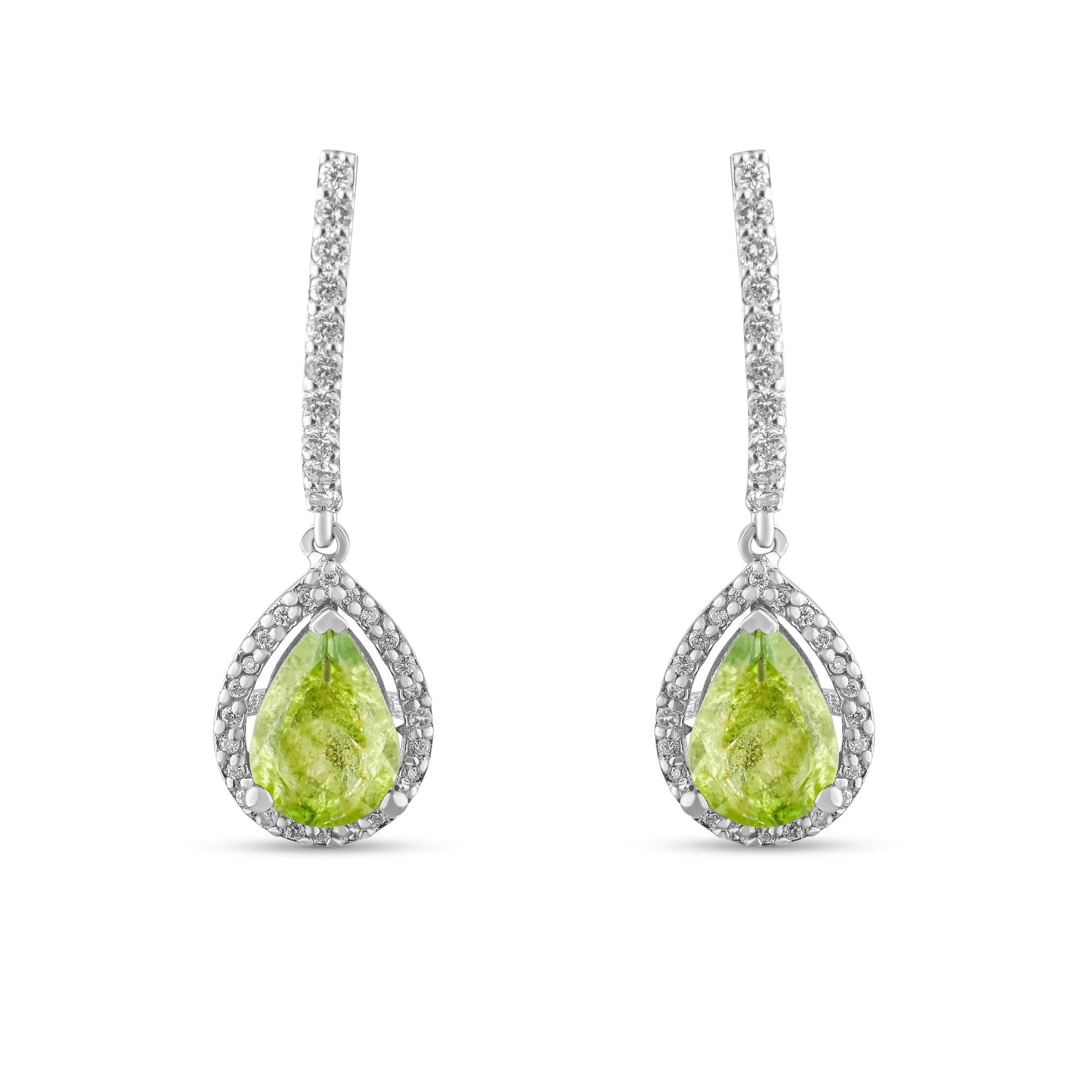 2.14 Carat Natural Diamond and Peridot Earrings – Fine Jewelry Design - Gold Stone Diamond
