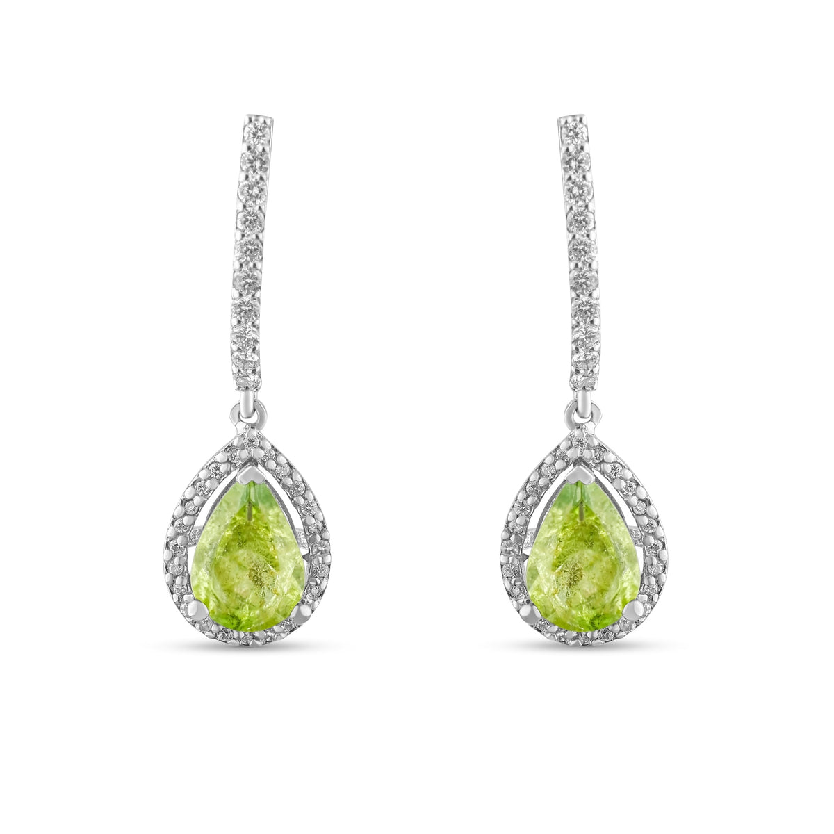 2.14 Carat Natural Diamond and Peridot Earrings – Fine Jewelry Design - Gold Stone Diamond