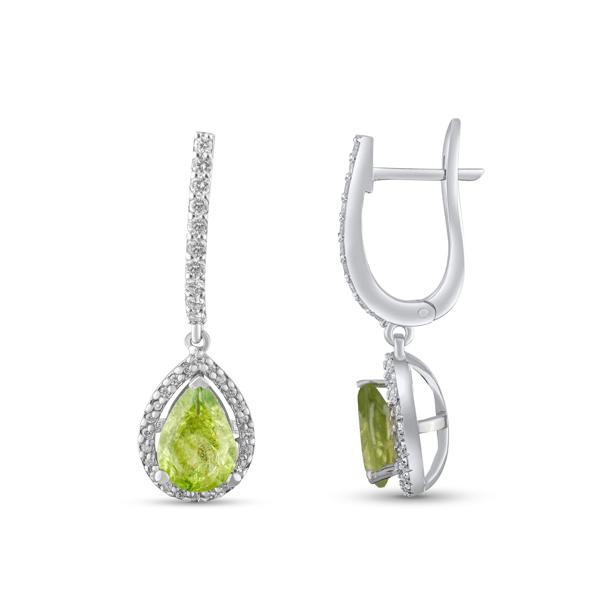 2.14 Carat Natural Diamond and Peridot Earrings – Fine Jewelry Design - Gold Stone Diamond
