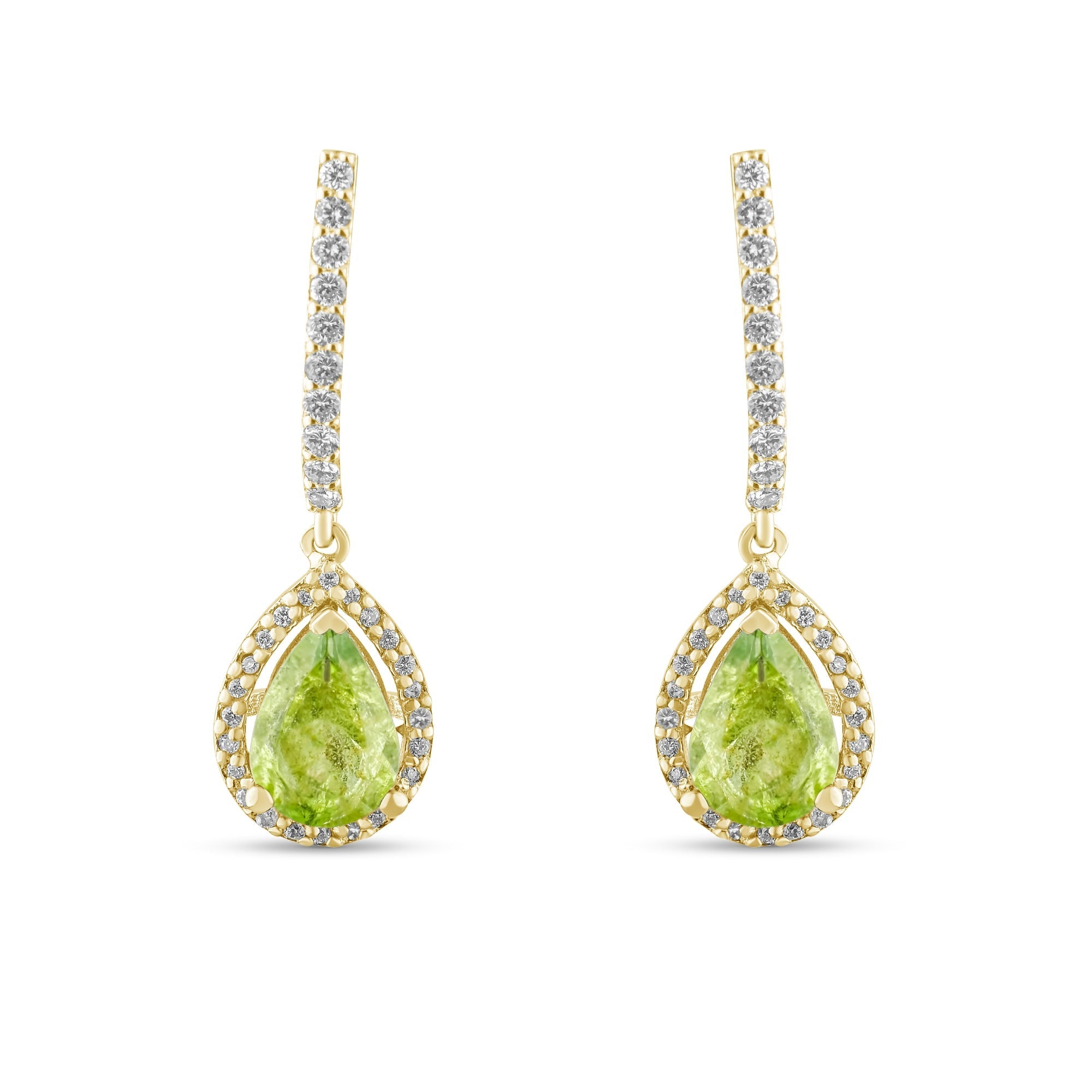 2.14 Carat Natural Diamond and Peridot Earrings – Fine Jewelry Design - Gold Stone Diamond
