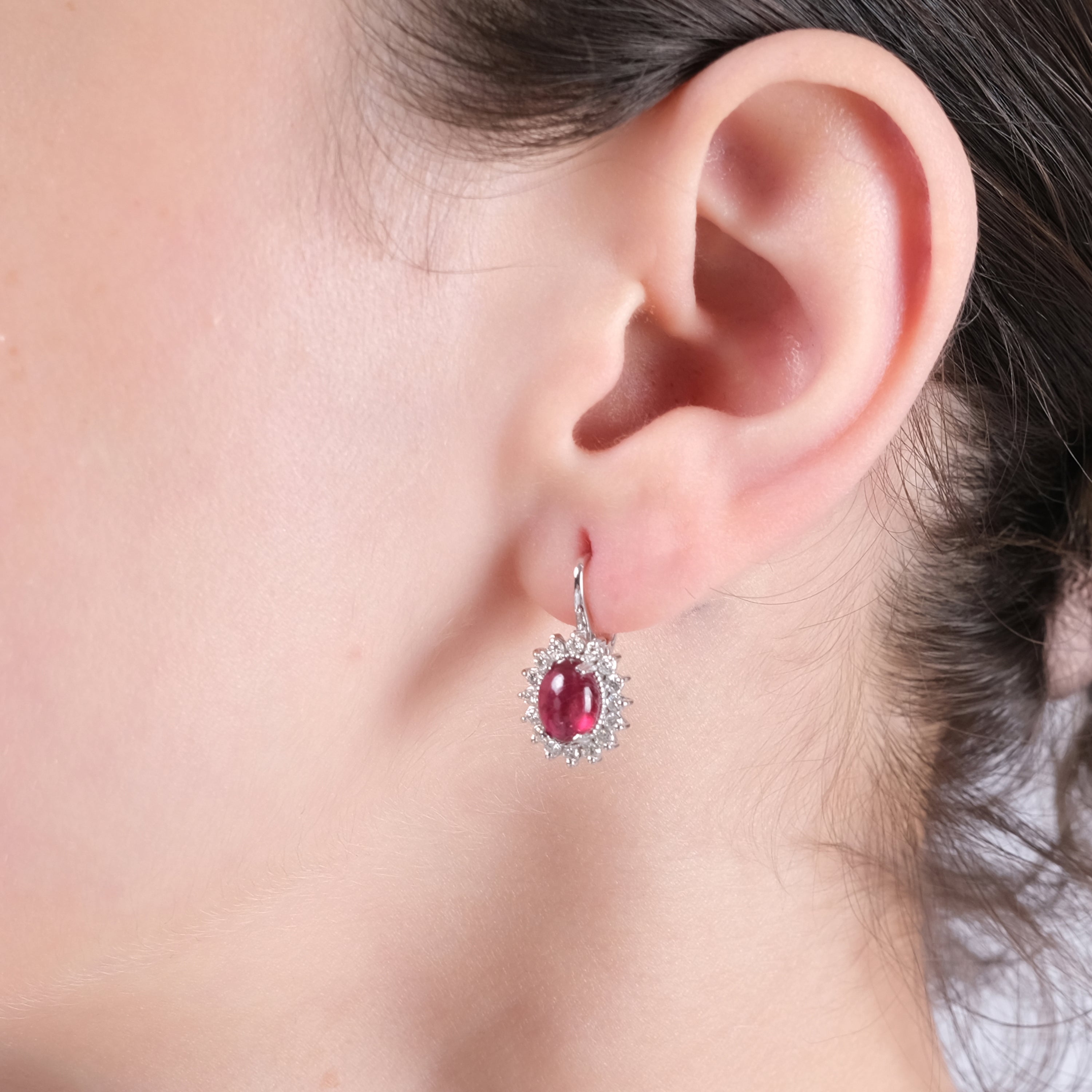 3.15 Carat Natural Diamond and Ruby Earrings – Fine Jewelry Design - Gold Stone Diamond