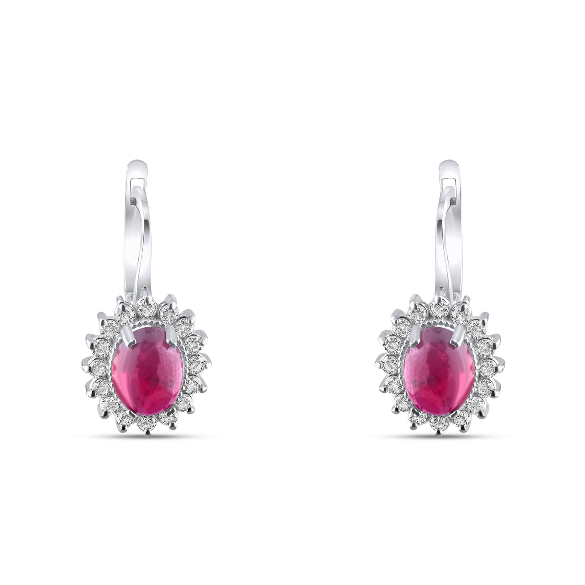 3.15 Carat Natural Diamond and Ruby Earrings – Fine Jewelry Design - Gold Stone Diamond