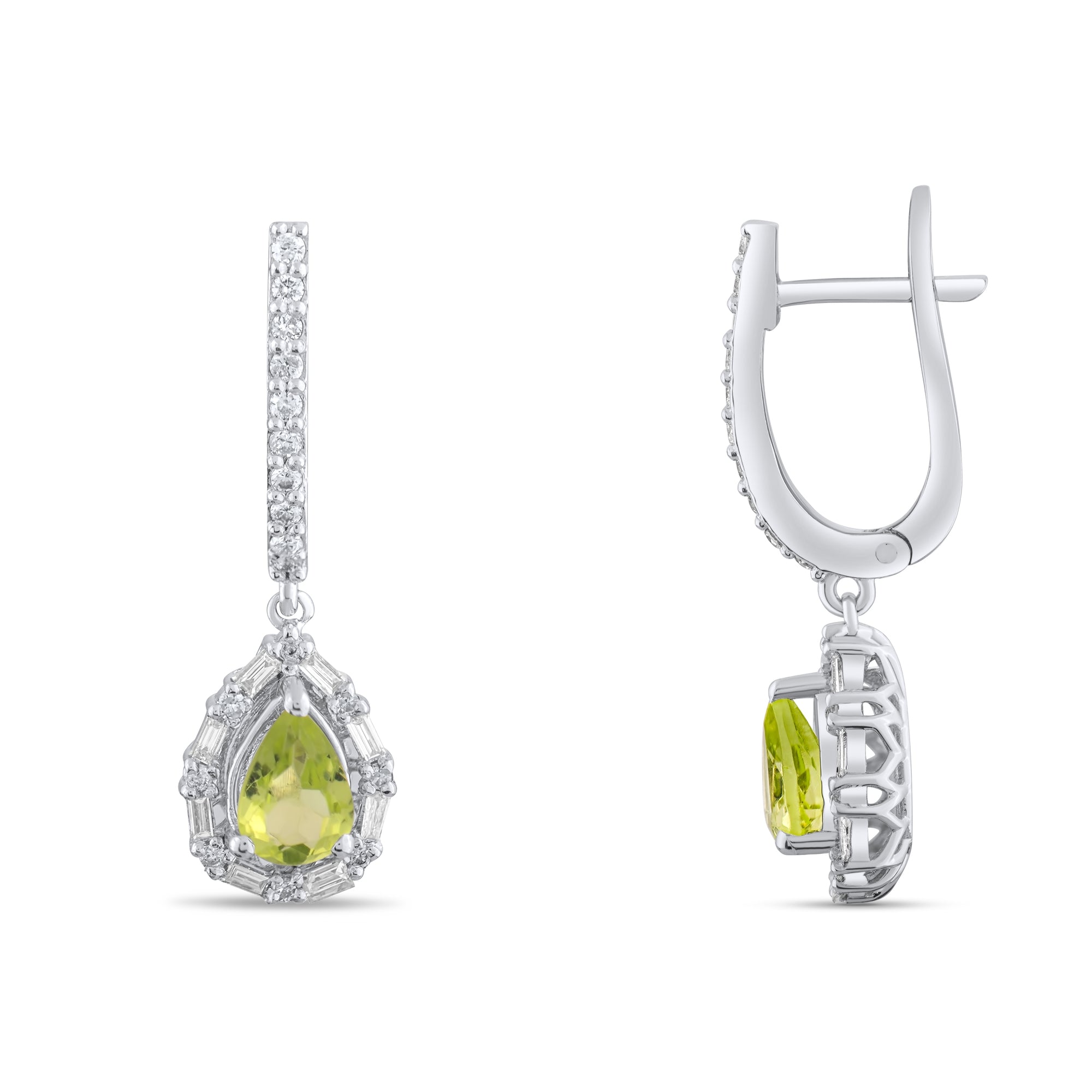 3.35 Carat Natural Diamond and Peridot Earrings – Fine Jewelry Design - Gold Stone Diamond