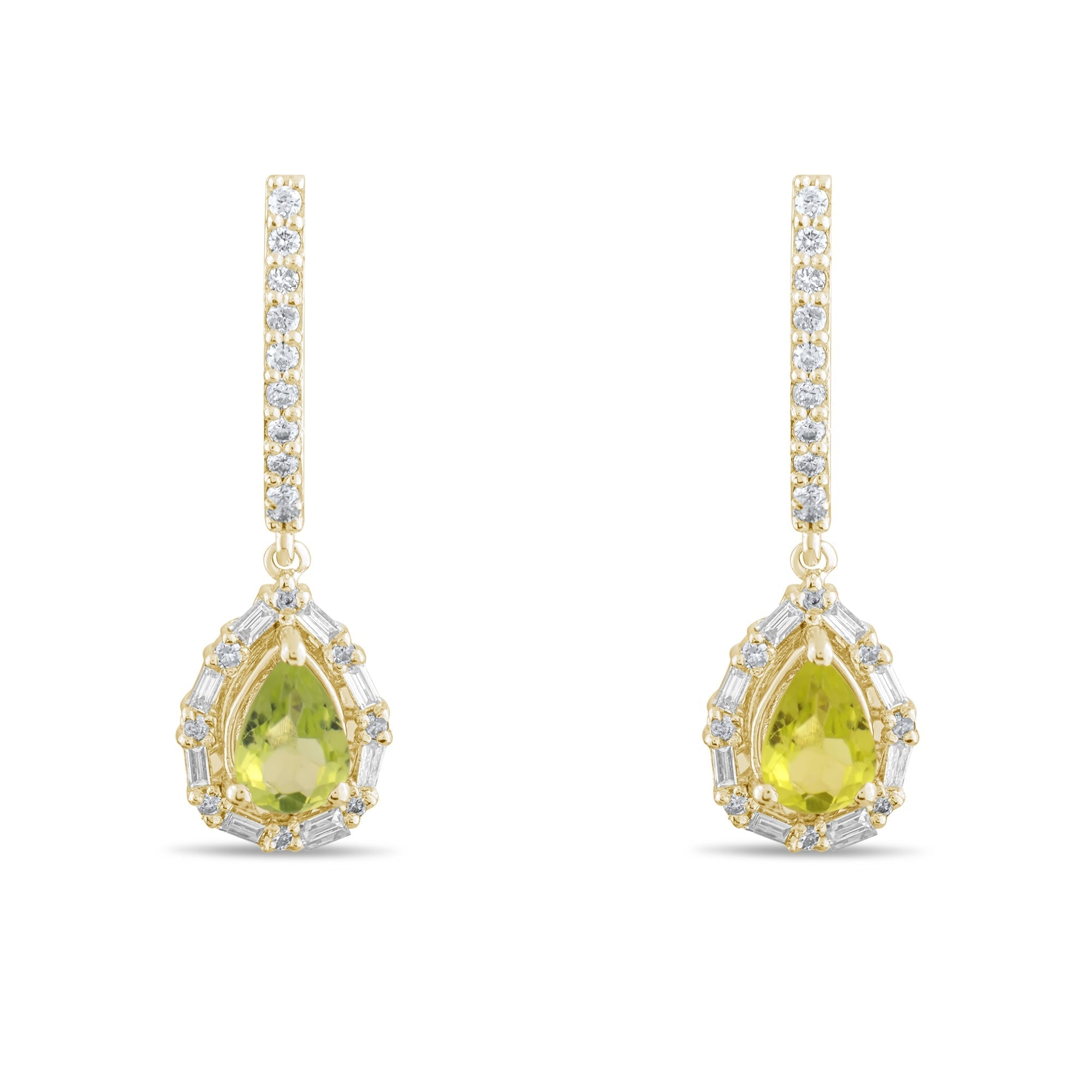 3.35 Carat Natural Diamond and Peridot Earrings – Fine Jewelry Design - Gold Stone Diamond