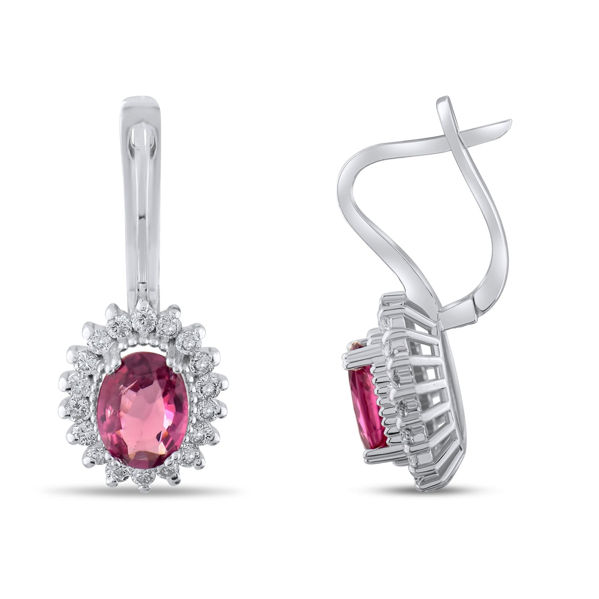 2.67 Carat Natural Diamond and Rhodolite Earrings – Fine Jewelry Design - Gold Stone Diamond