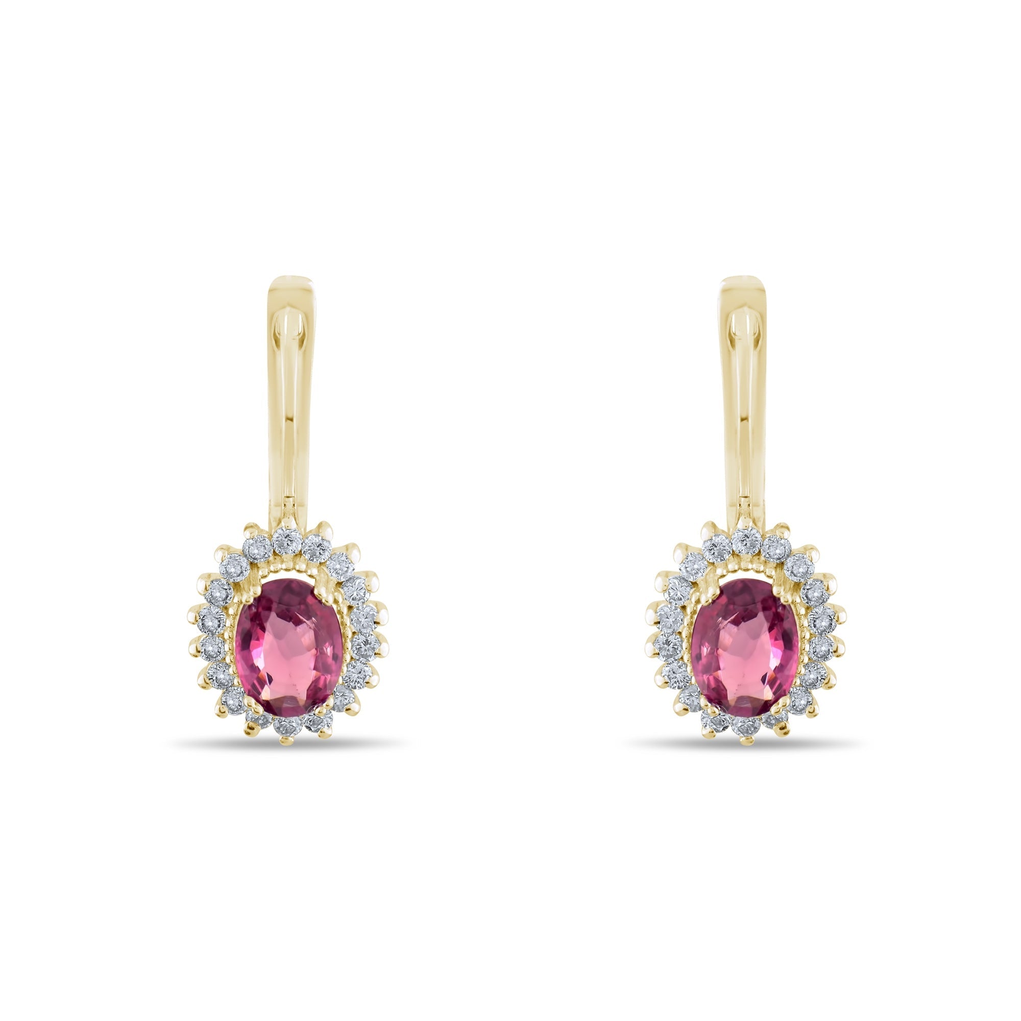 2.67 Carat Natural Diamond and Rhodolite Earrings – Fine Jewelry Design - Gold Stone Diamond