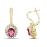 2.67 Carat Natural Diamond and Rhodolite Earrings – Fine Jewelry Design - Gold Stone Diamond