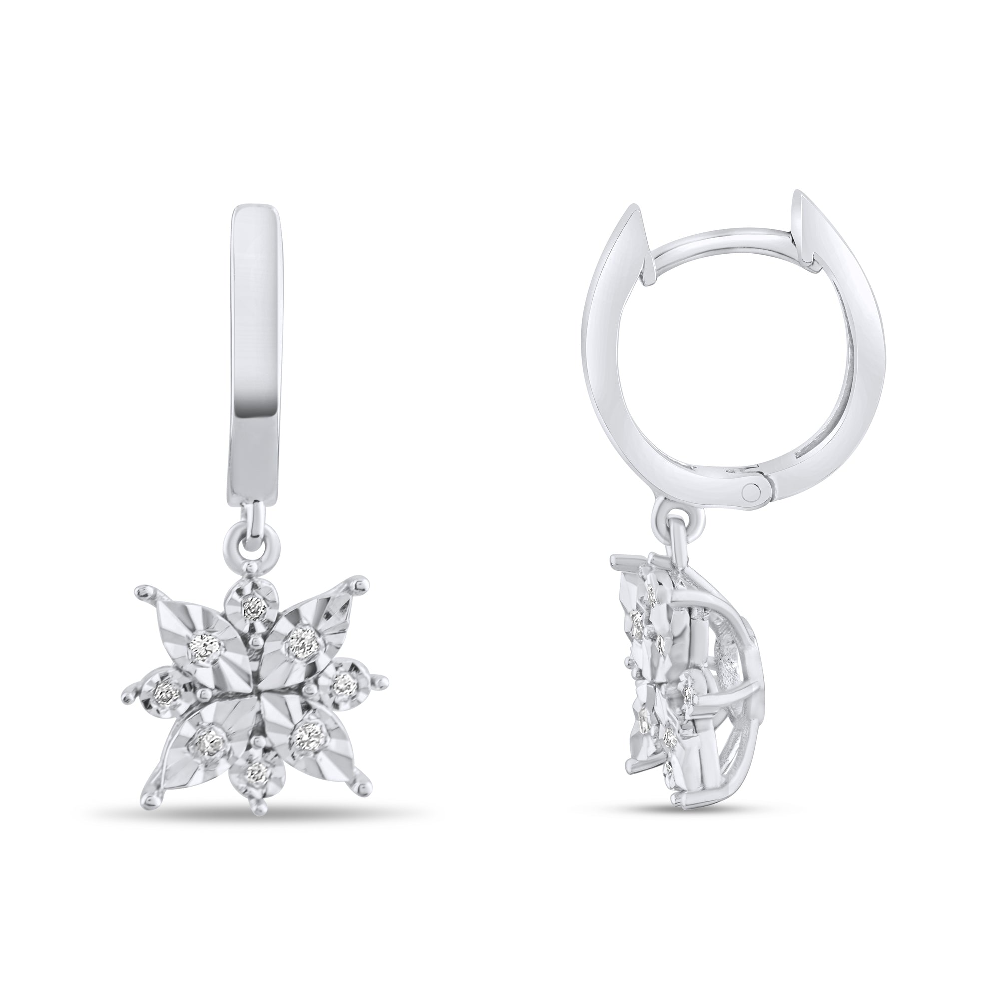0.10 Carat Natural Diamond Snowflake Earrings – Fine Jewelry Design - Gold Stone Diamond