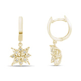 0.10 Carat Natural Diamond Snowflake Earrings – Fine Jewelry Design - Gold Stone Diamond