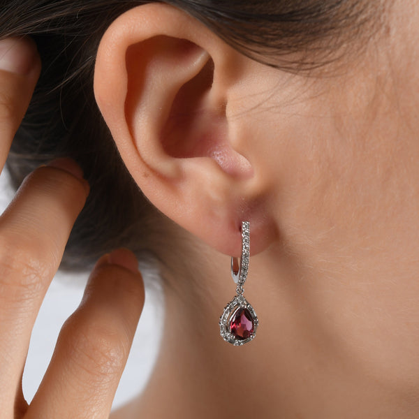 1.85 Carat Natural Diamond and Rhodolite Earrings – Fine Jewelry