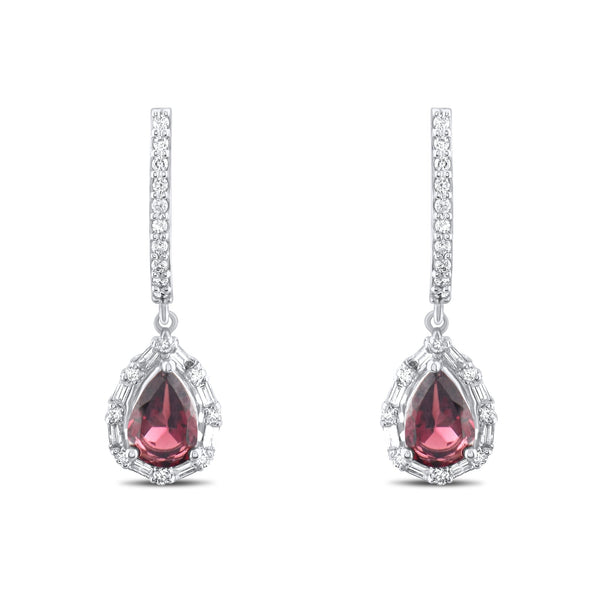 1.85 Carat Natural Diamond and Rhodolite Earrings – Fine Jewelry