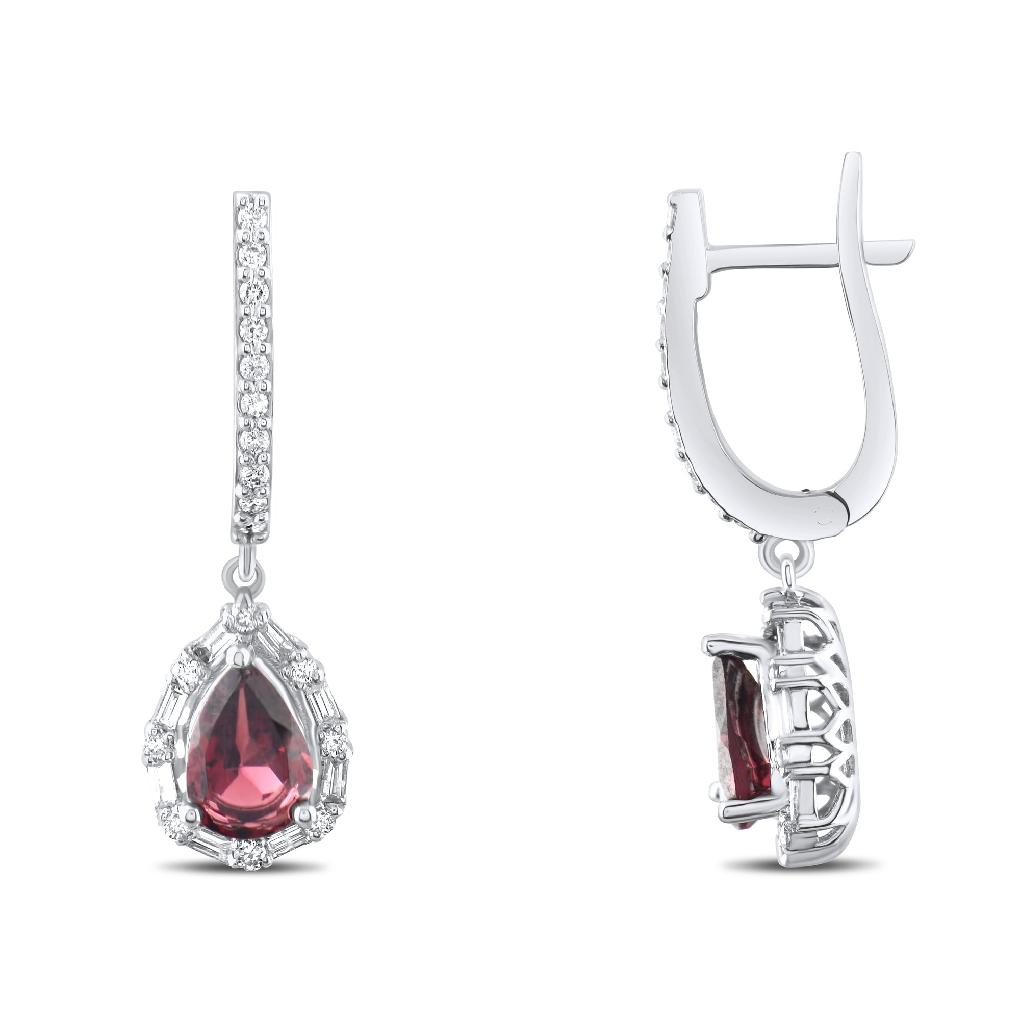 1.85 Carat Natural Diamond and Rhodolite Earrings – Fine Jewelry - Gold Stone Diamond