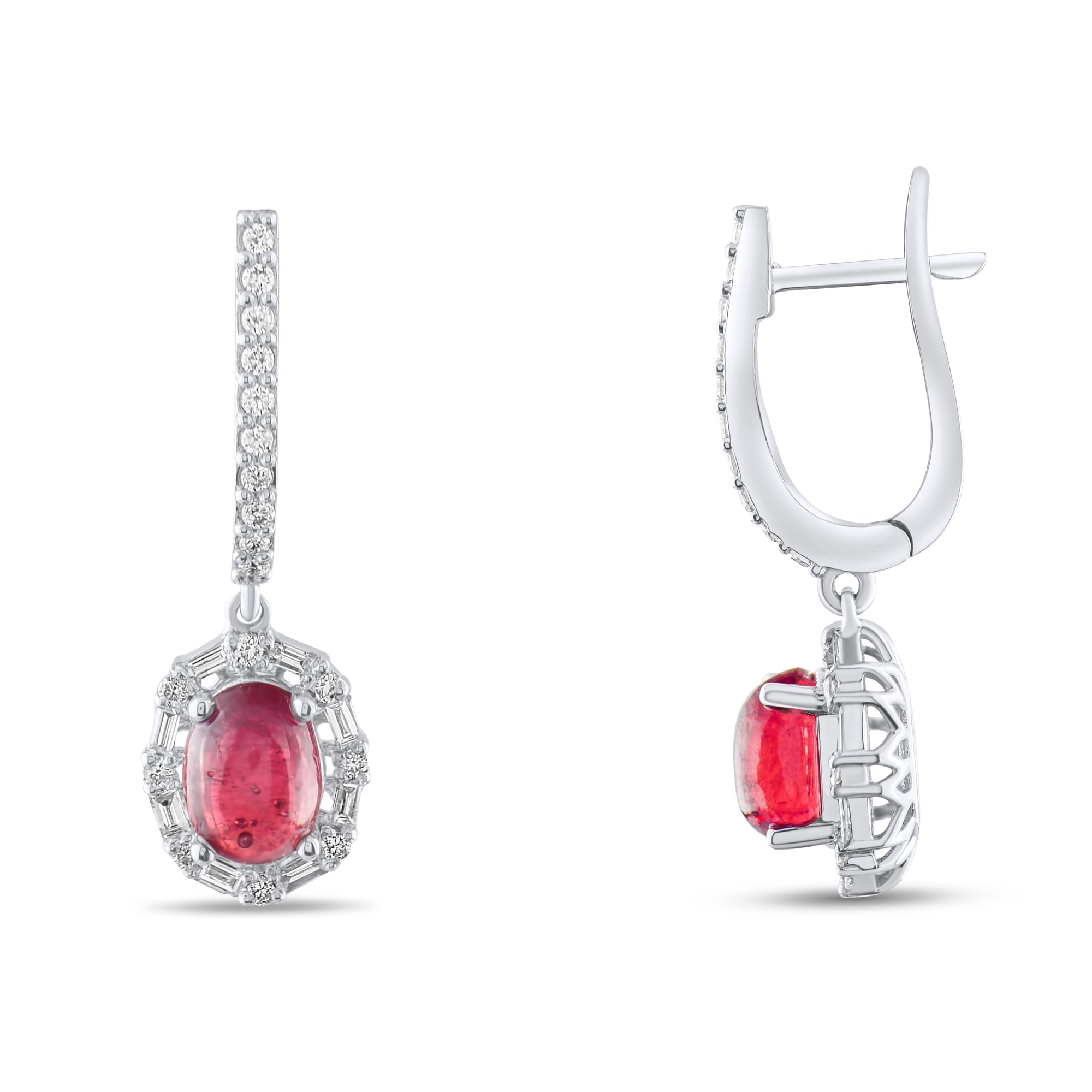 2.93 Carat Natural Diamond and Ruby Earrings – Fine Jewelry Design - Gold Stone Diamond