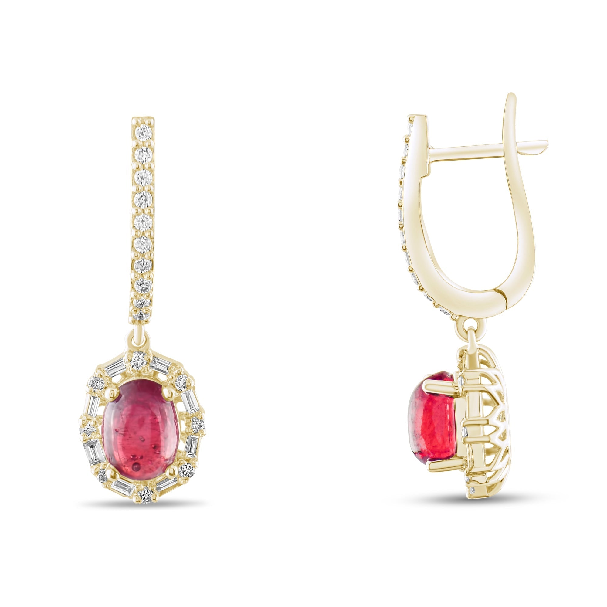 2.93 Carat Natural Diamond and Ruby Earrings – Fine Jewelry Design - Gold Stone Diamond