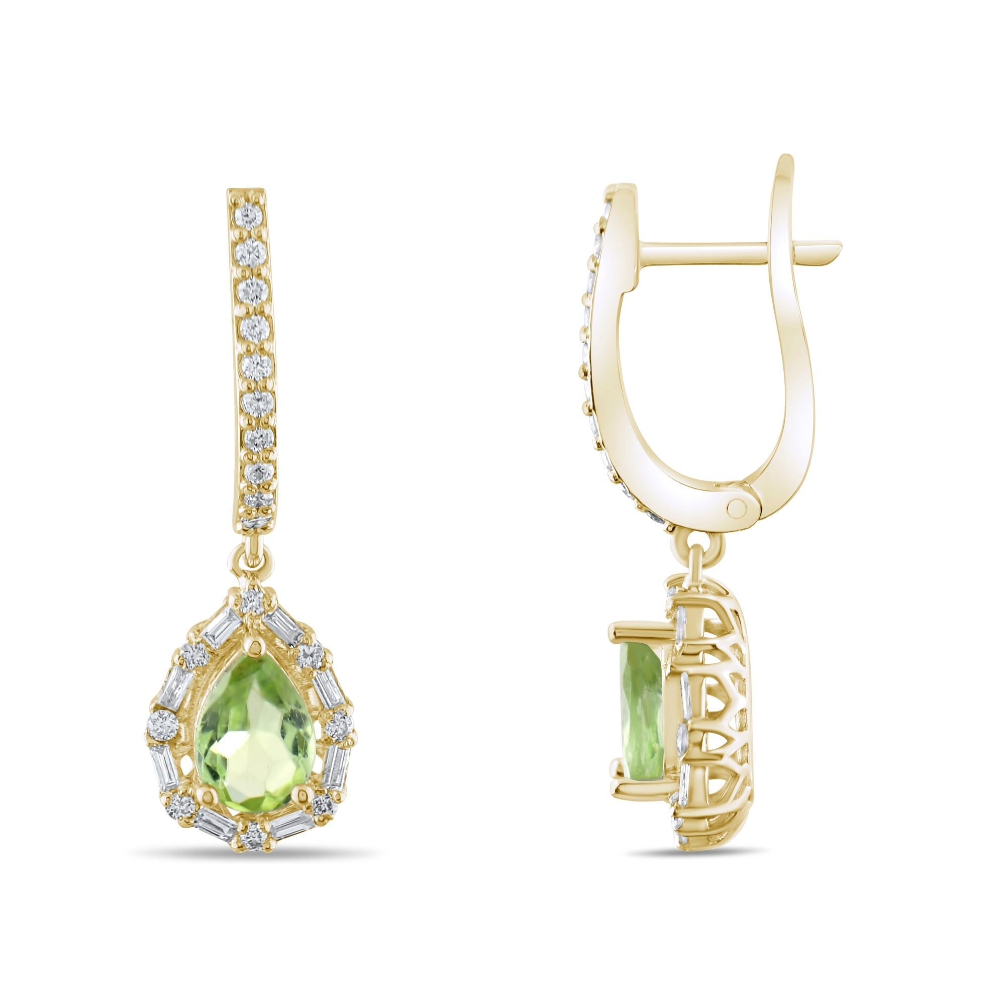 1.59 Carat Natural Diamond and Peridot Earrings – Fine Jewelry Design - Gold Stone Diamond