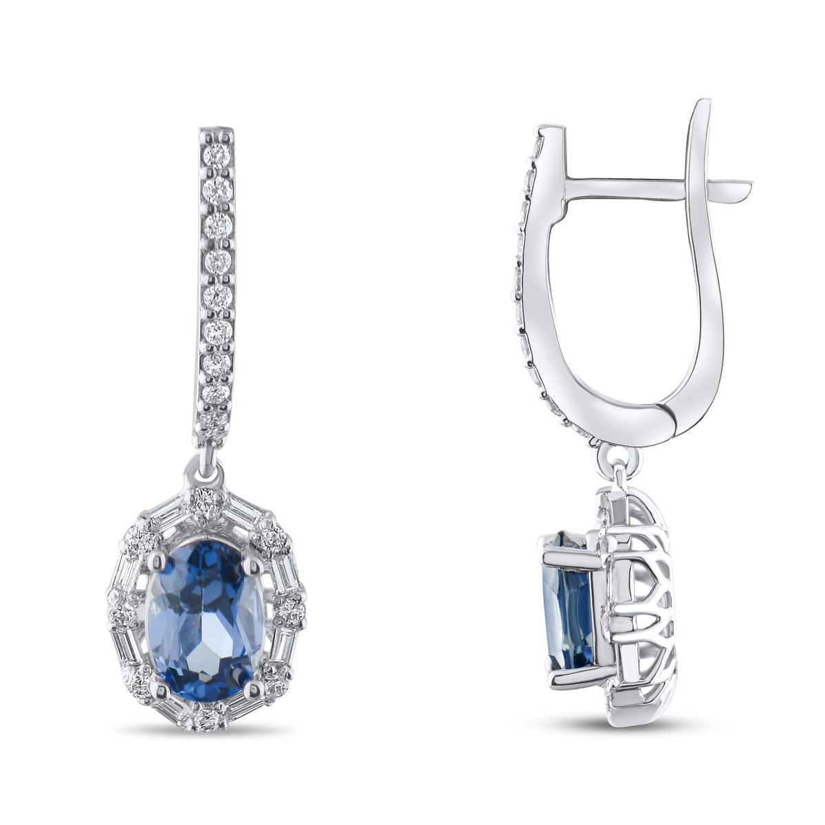 2.43 Carat Natural Diamond and Sapphire Earrings – Fine Jewelry Design - Gold Stone Diamond