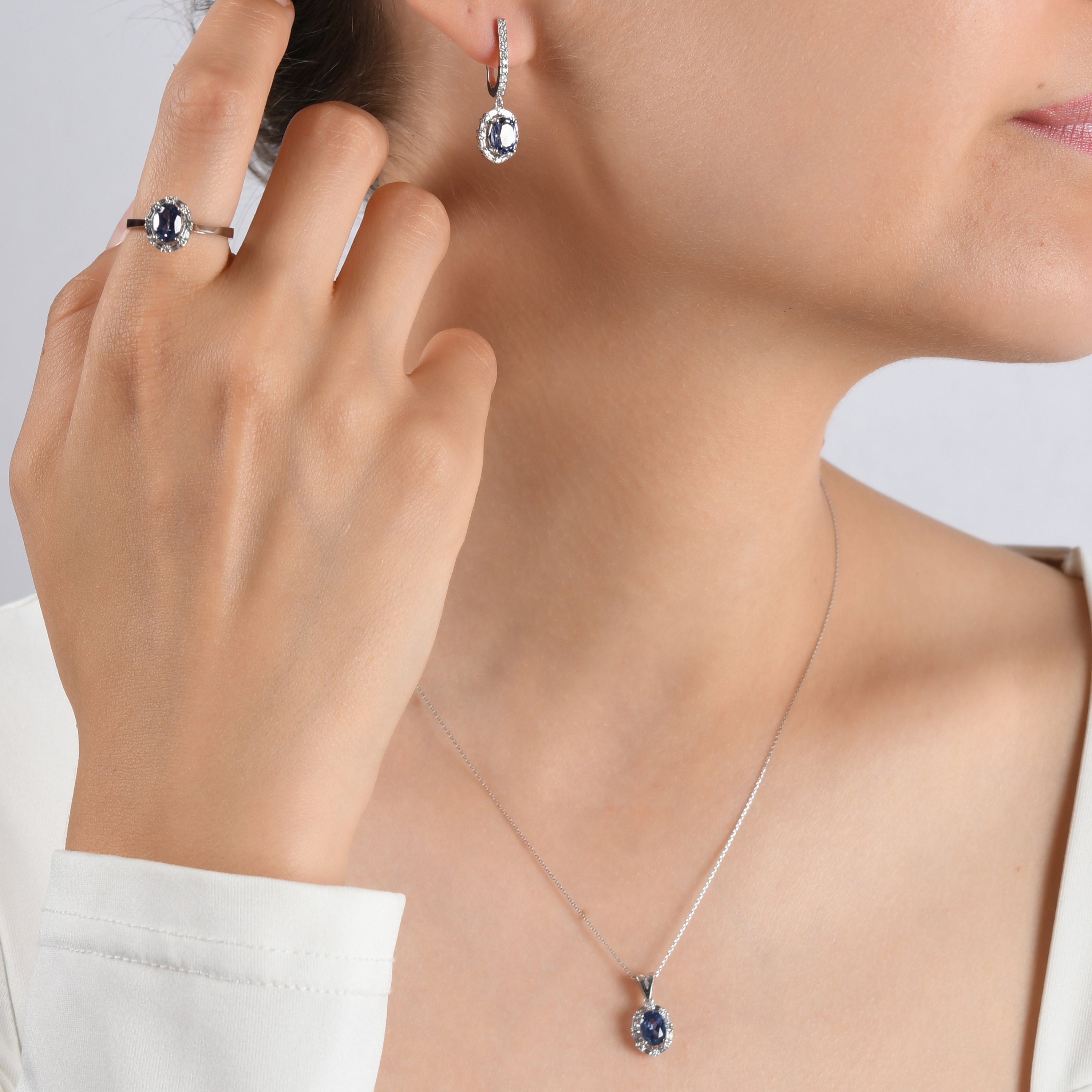 2.43 Carat Natural Diamond and Sapphire Earrings – Fine Jewelry Design - Gold Stone Diamond