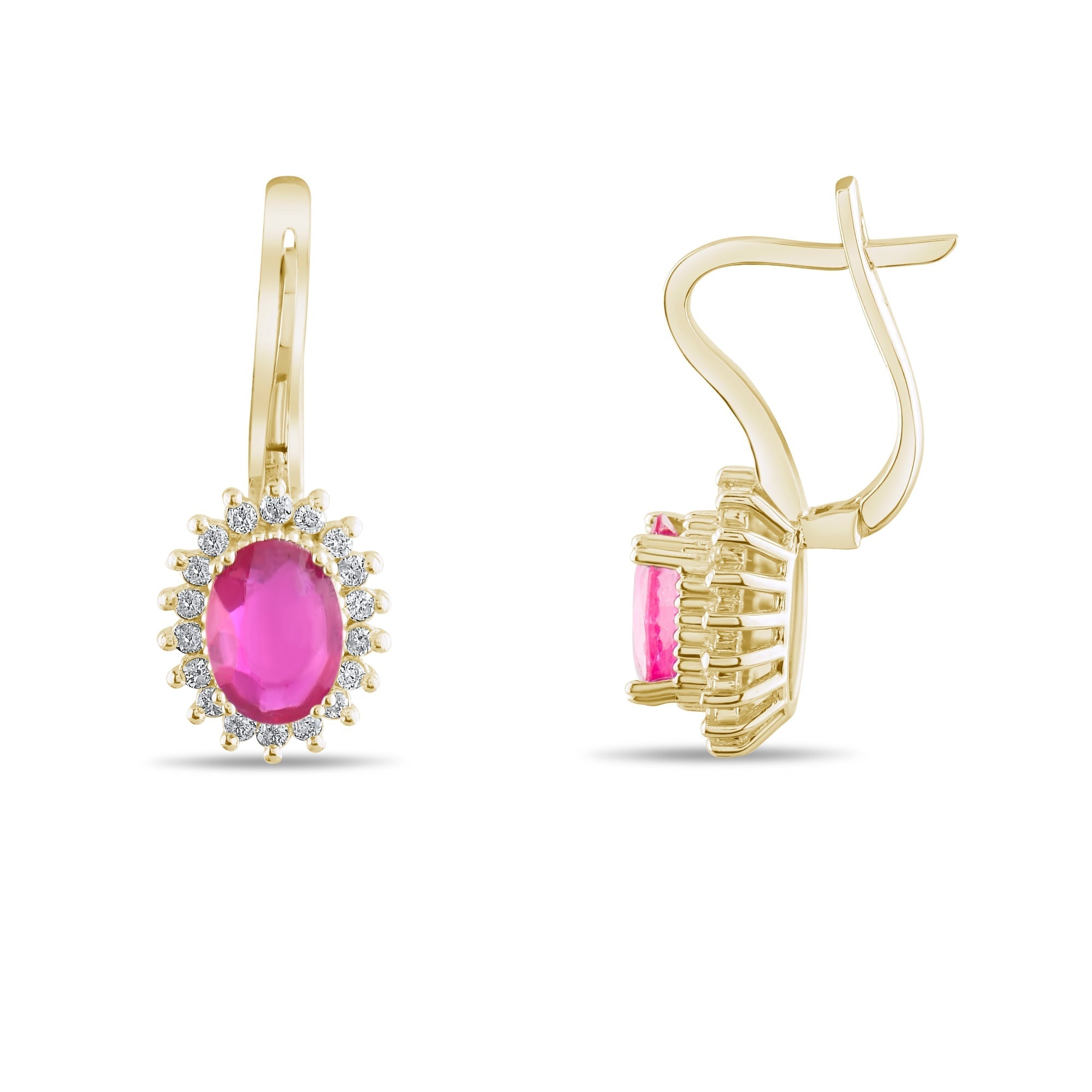 2.02 Carat Natural Diamond and Ruby Earrings – Fine Jewelry Design - Gold Stone Diamond