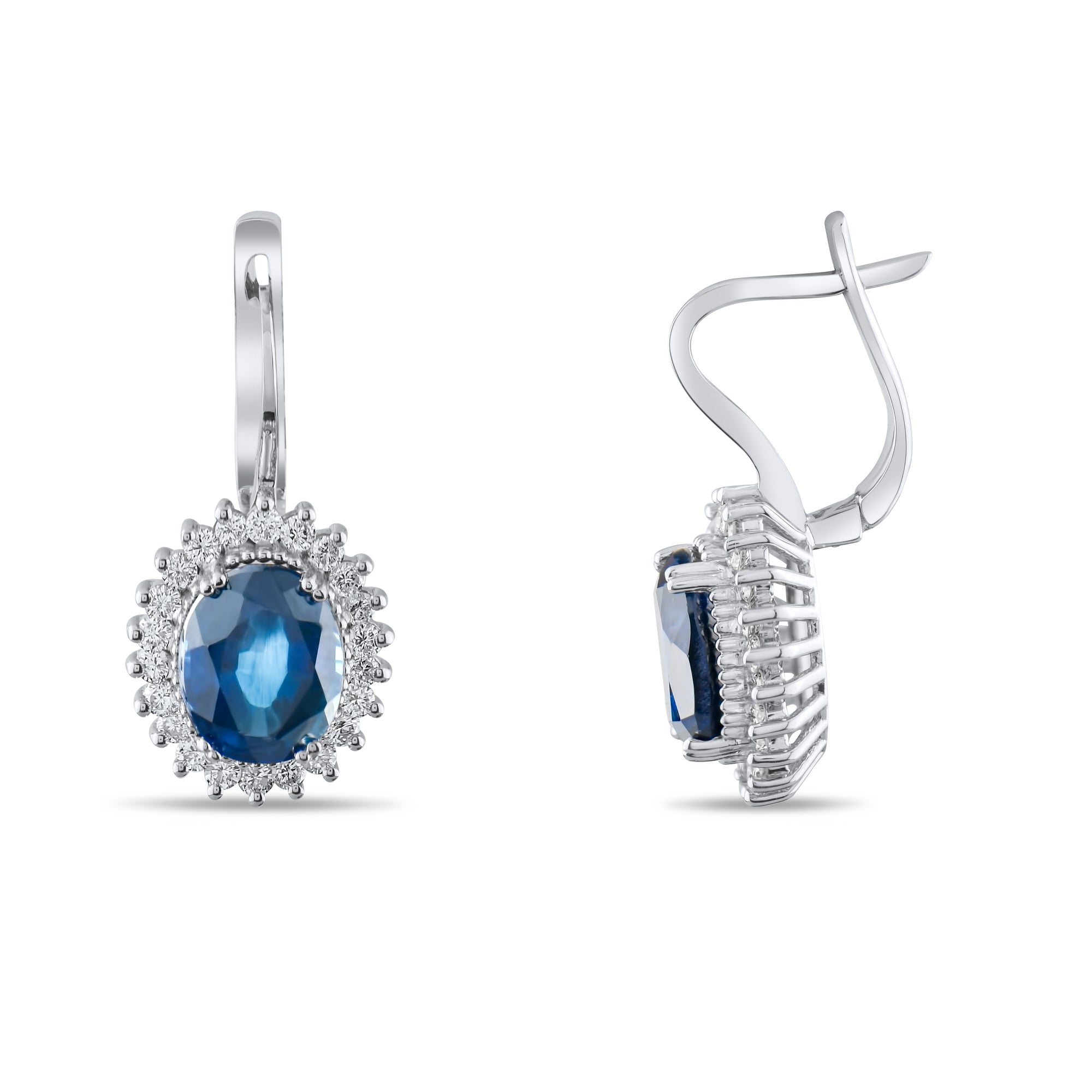 5.17 Carat Natural Diamond and Sapphire Earrings – Fine Jewelry Design - Gold Stone Diamond